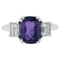 NEW Platinum 3.92ctw GIA NO HEAT Purple Sapphire & Diamond Engagement Ring