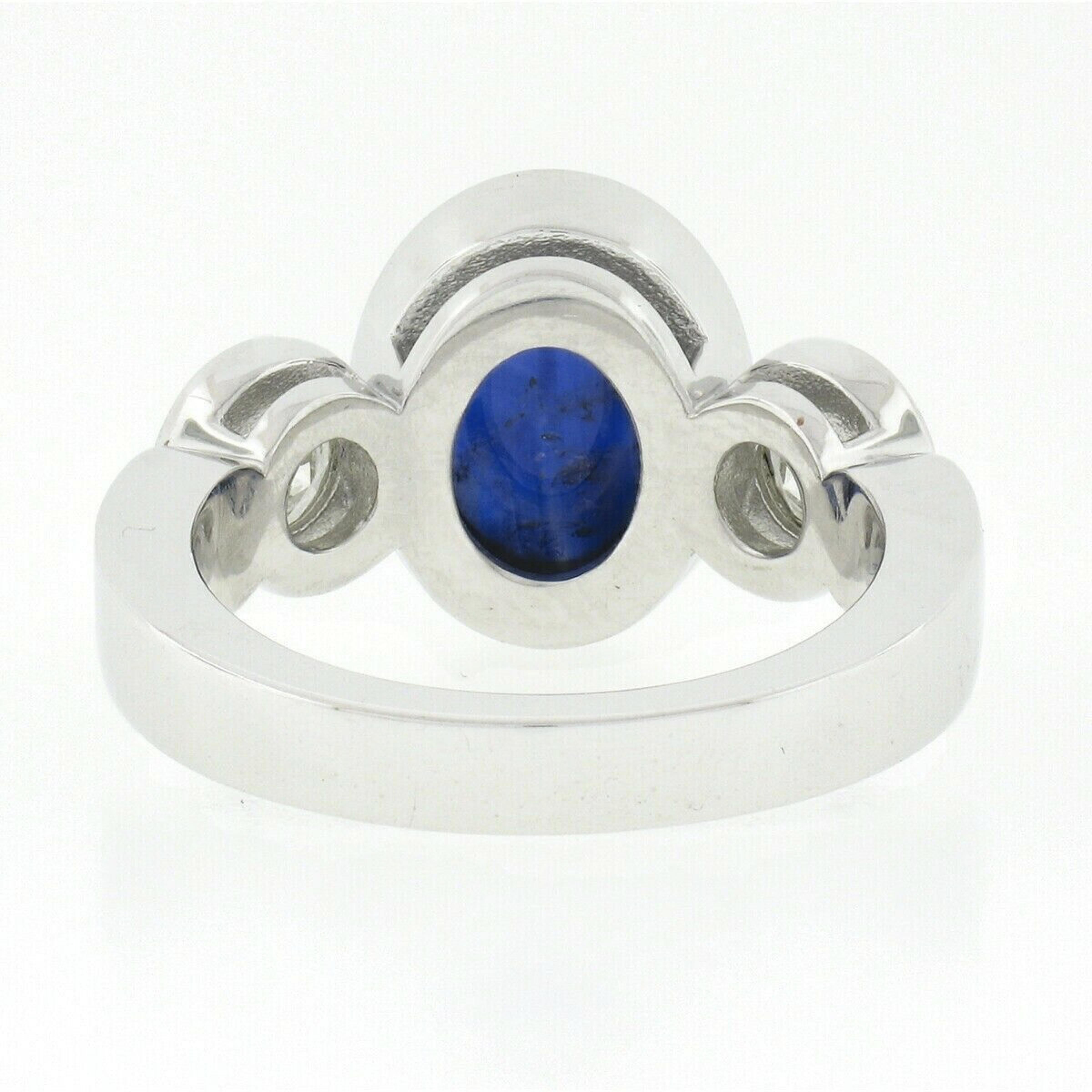 Women's or Men's New Platinum 4.99ctw Gubelin Oval Cabochon Bezel Sapphire & Diamond 3 Stone Ring For Sale