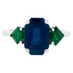 New Platinum 5.32ctw Gubelin Emerald Cut Sapphire & Custom Cut Emerald Ring