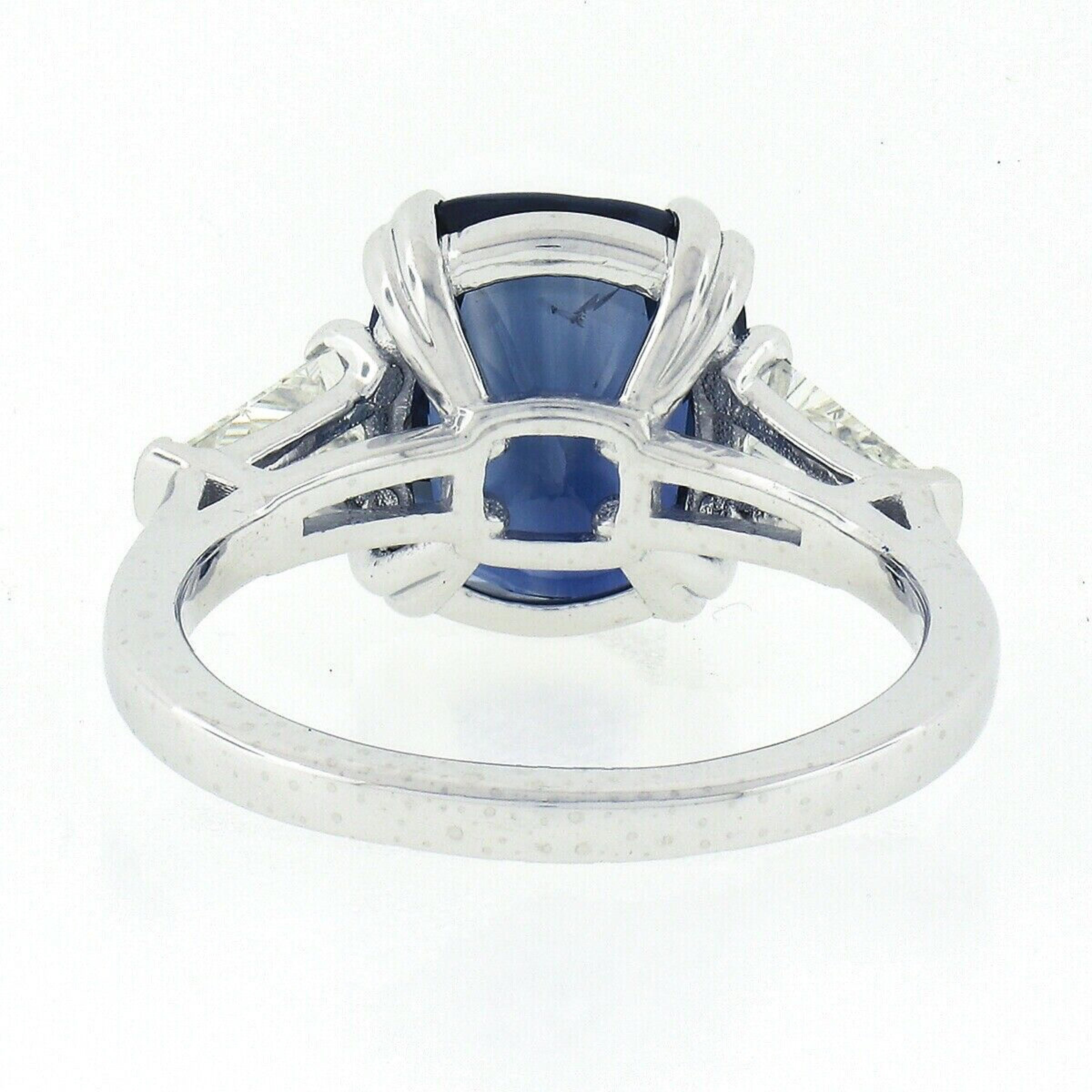 New Platinum 5.44ct GIA No Heat Cushion Sapphire & Baguette Diamond 3 Stone Ring 3