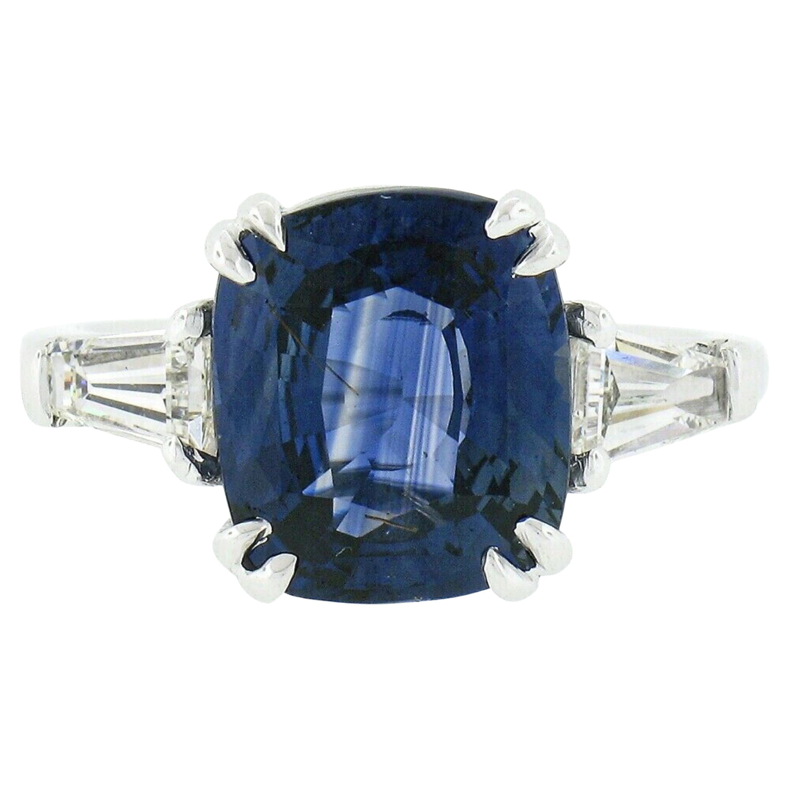 3.56 ct. Blue Sapphire Cushion GIA, Diamond, Platinum 3-Stone ...