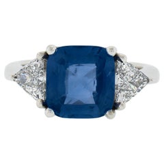 New Platinum 5.4ctw GIA Cushion Ceylon NO HEAT Sapphire 
Trillion Diamond Ring