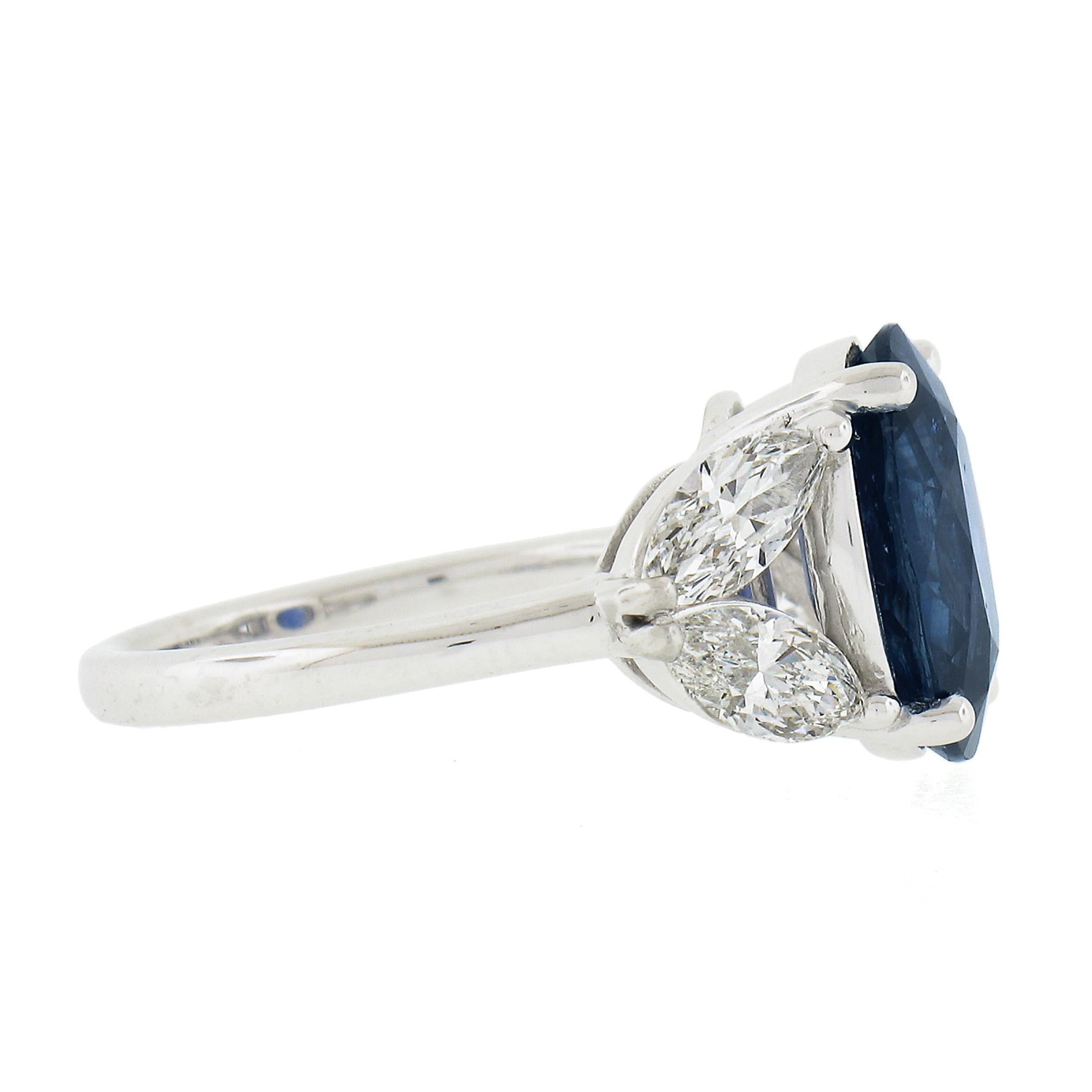 New Platinum 5.94ctw GIA Graded Oval Sapphire & Marquise Diamond Engagement Ring In New Condition In Montclair, NJ