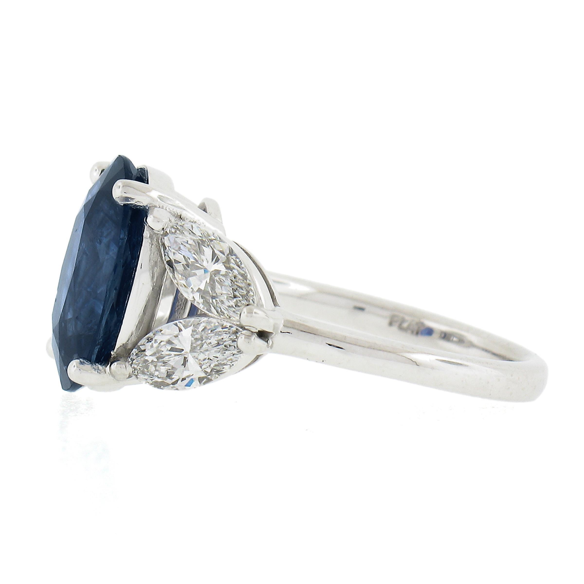 Women's New Platinum 5.94ctw GIA Graded Oval Sapphire & Marquise Diamond Engagement Ring