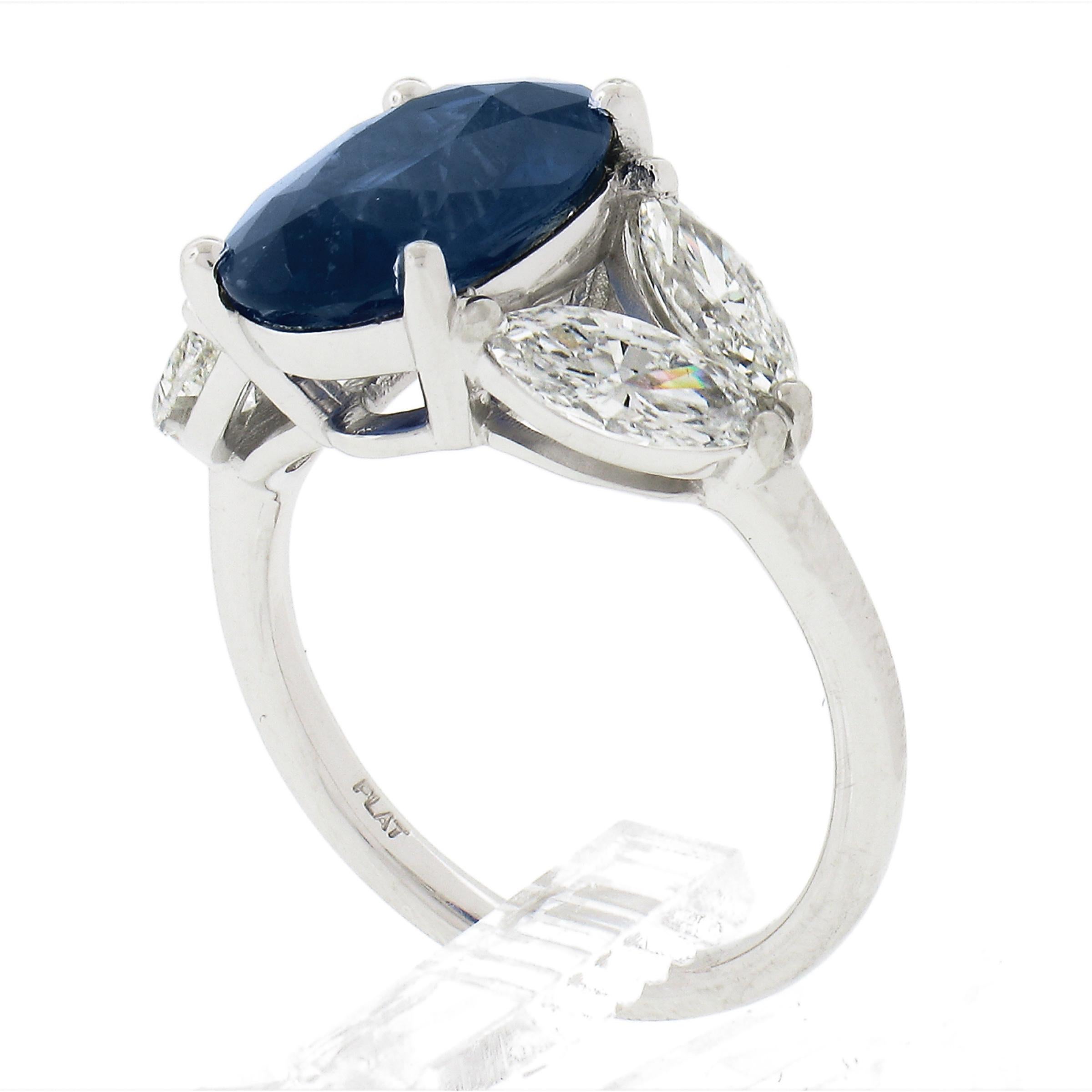 New Platinum 5.94ctw GIA Graded Oval Sapphire & Marquise Diamond Engagement Ring 3