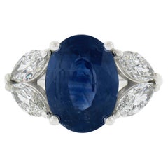 New Platinum 5.94ctw GIA Graded Oval Sapphire & Marquise Diamond Engagement Ring