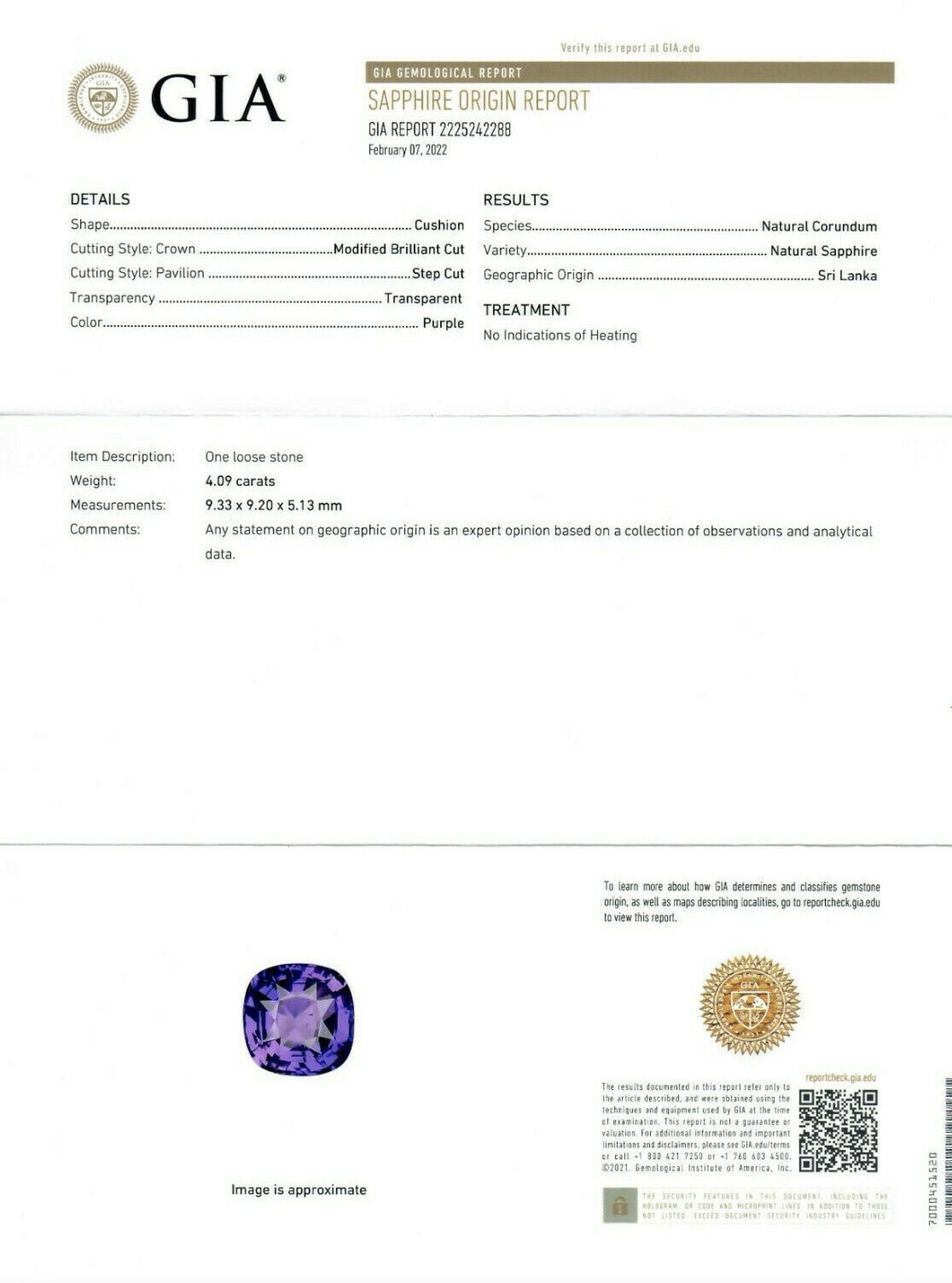 New Platinum 5ct GIA Ceylon No Heat Purple Sapphire Diamond Halo Engagement Ring 7
