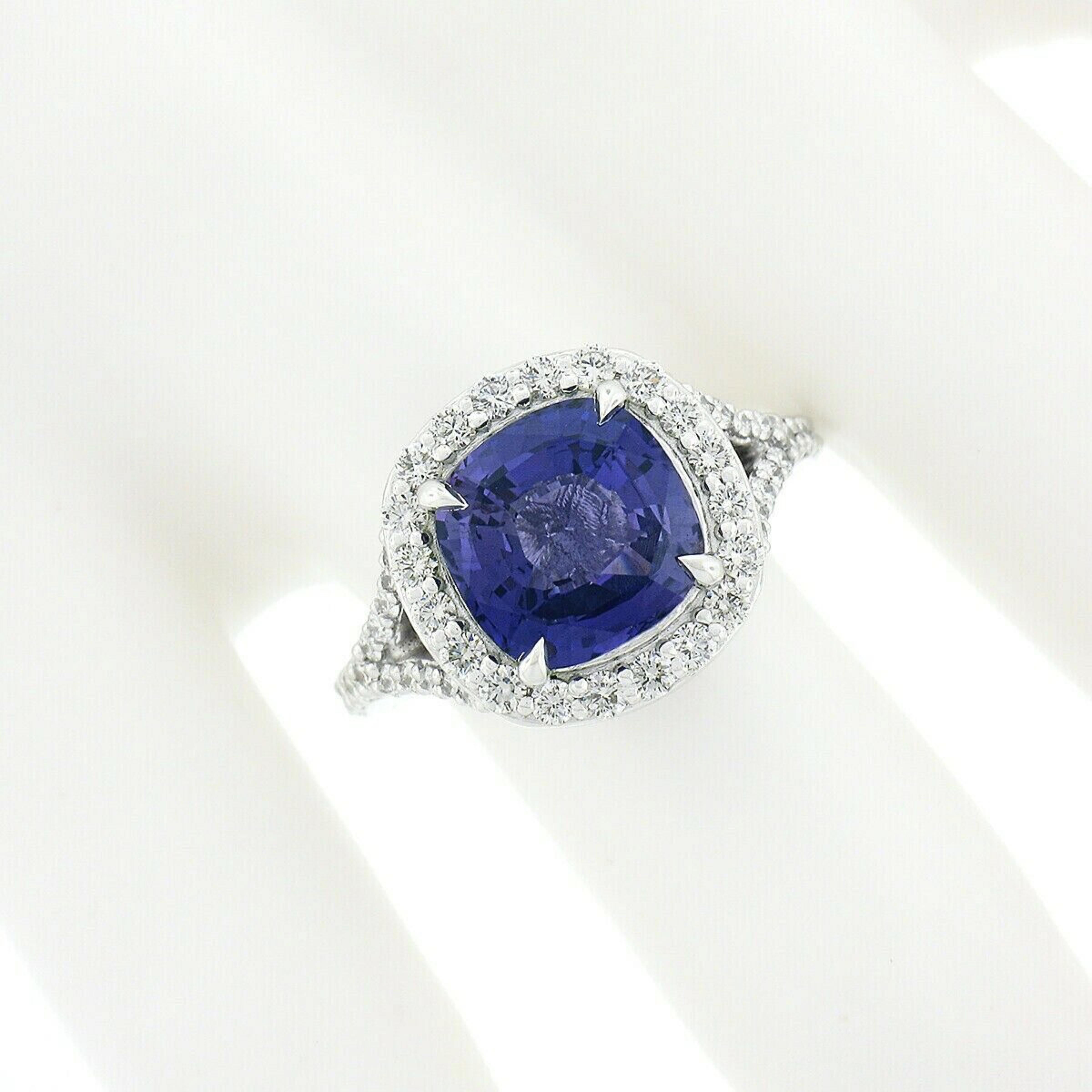 Cushion Cut New Platinum 5ct GIA Ceylon No Heat Purple Sapphire Diamond Halo Engagement Ring