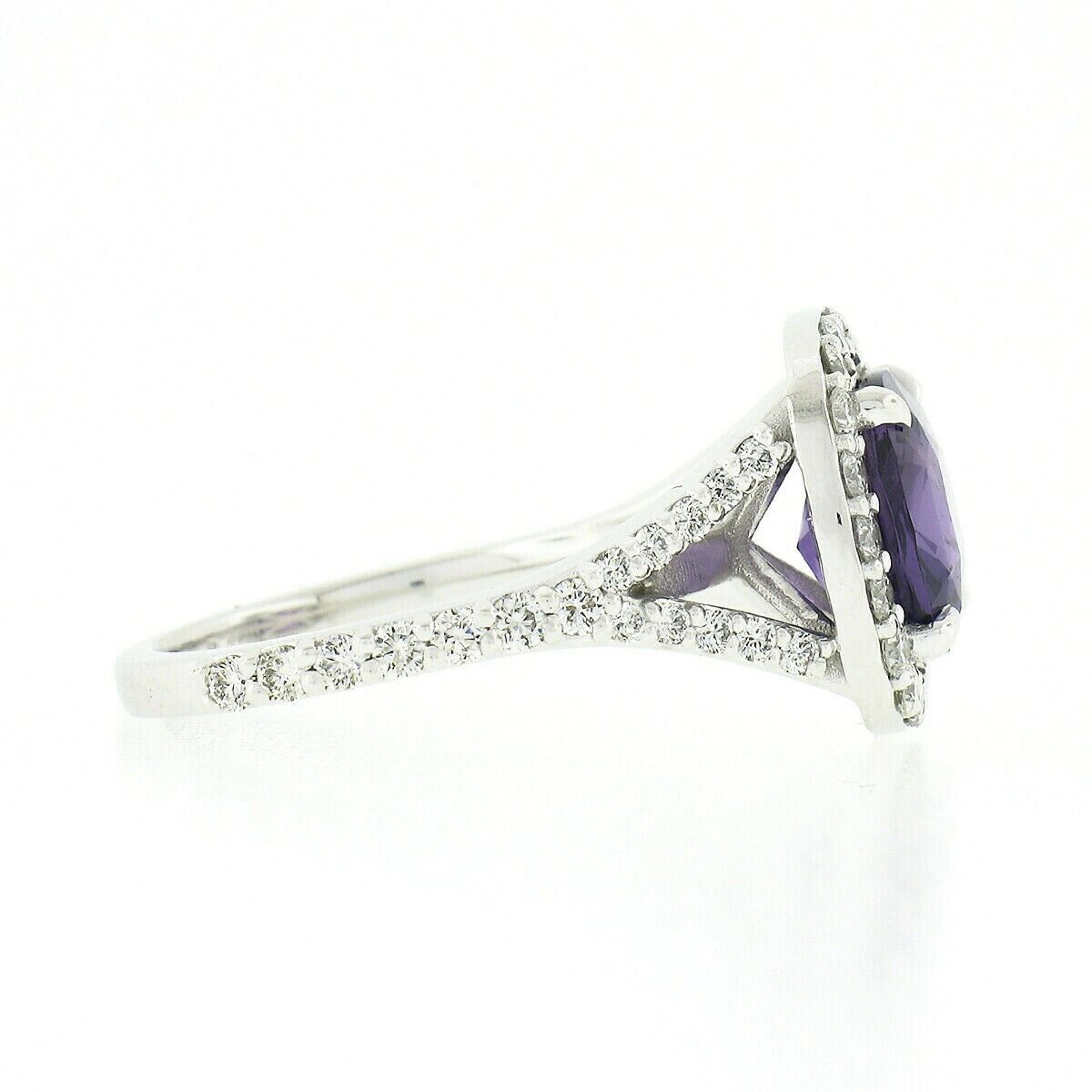 Women's New Platinum 5ct GIA Ceylon No Heat Purple Sapphire Diamond Halo Engagement Ring