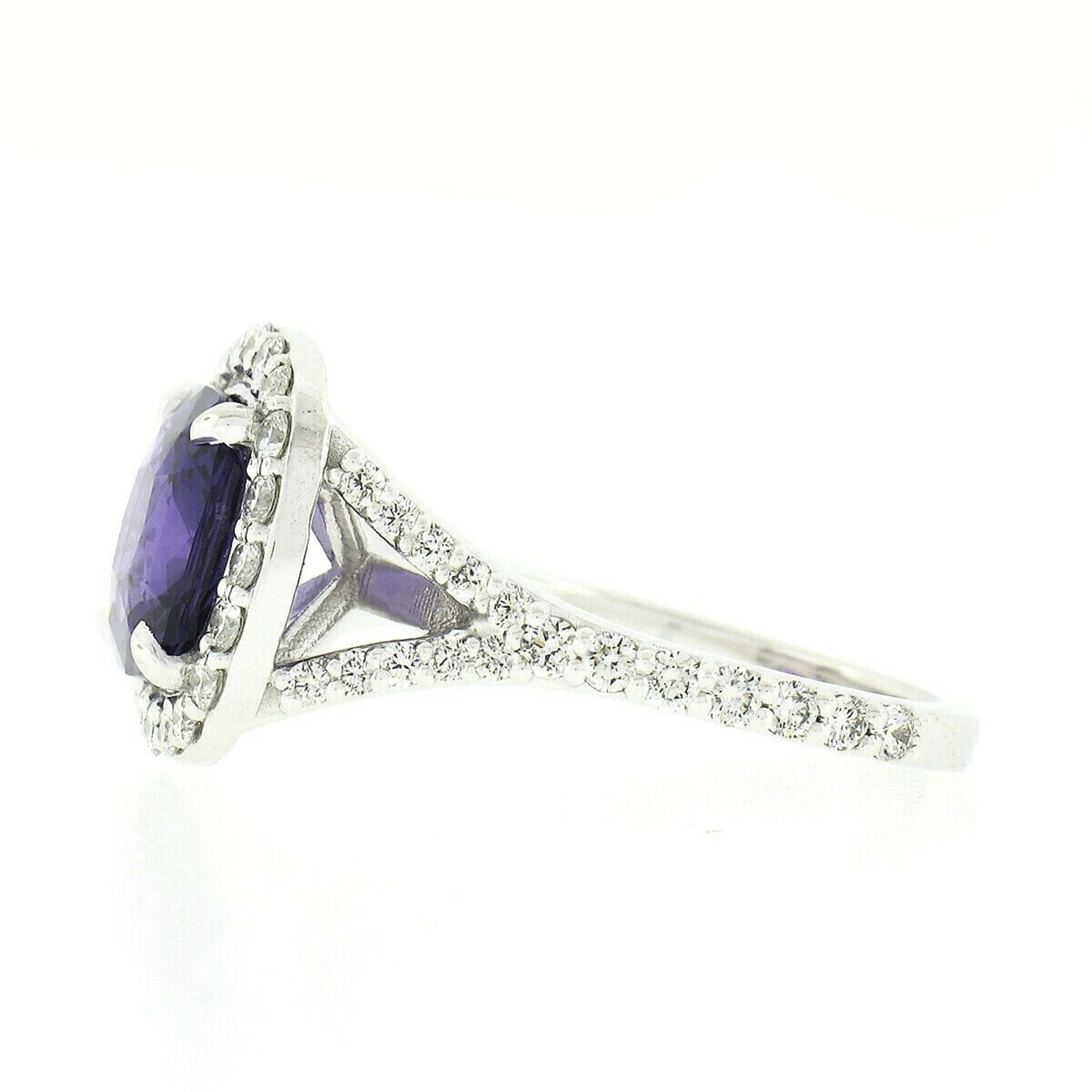 New Platinum 5ct GIA Ceylon No Heat Purple Sapphire Diamond Halo Engagement Ring 1