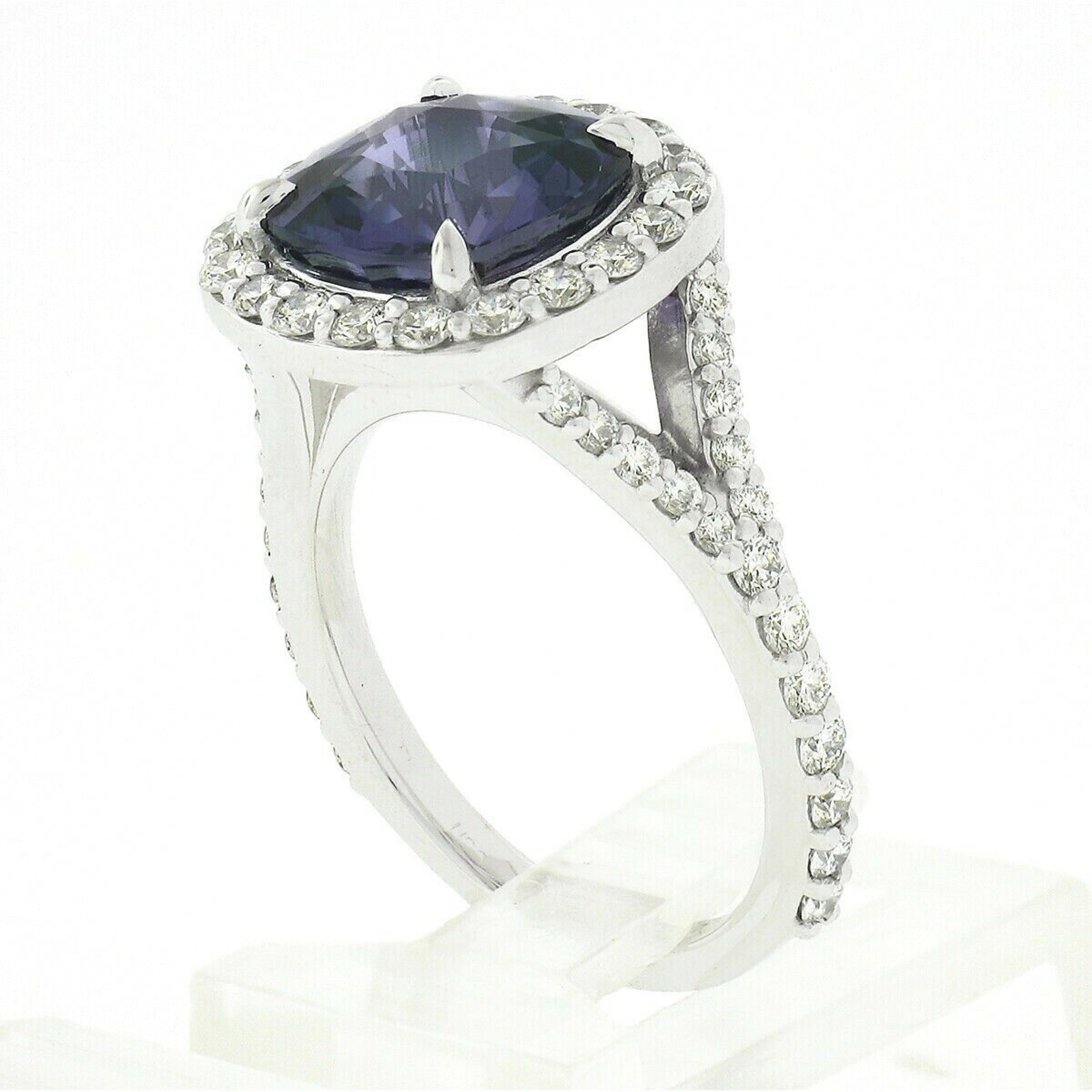 New Platinum 5ct GIA Ceylon No Heat Purple Sapphire Diamond Halo Engagement Ring 4