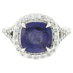 New Platinum 5ct GIA Ceylon No Heat Purple Sapphire Diamond Halo Engagement Ring