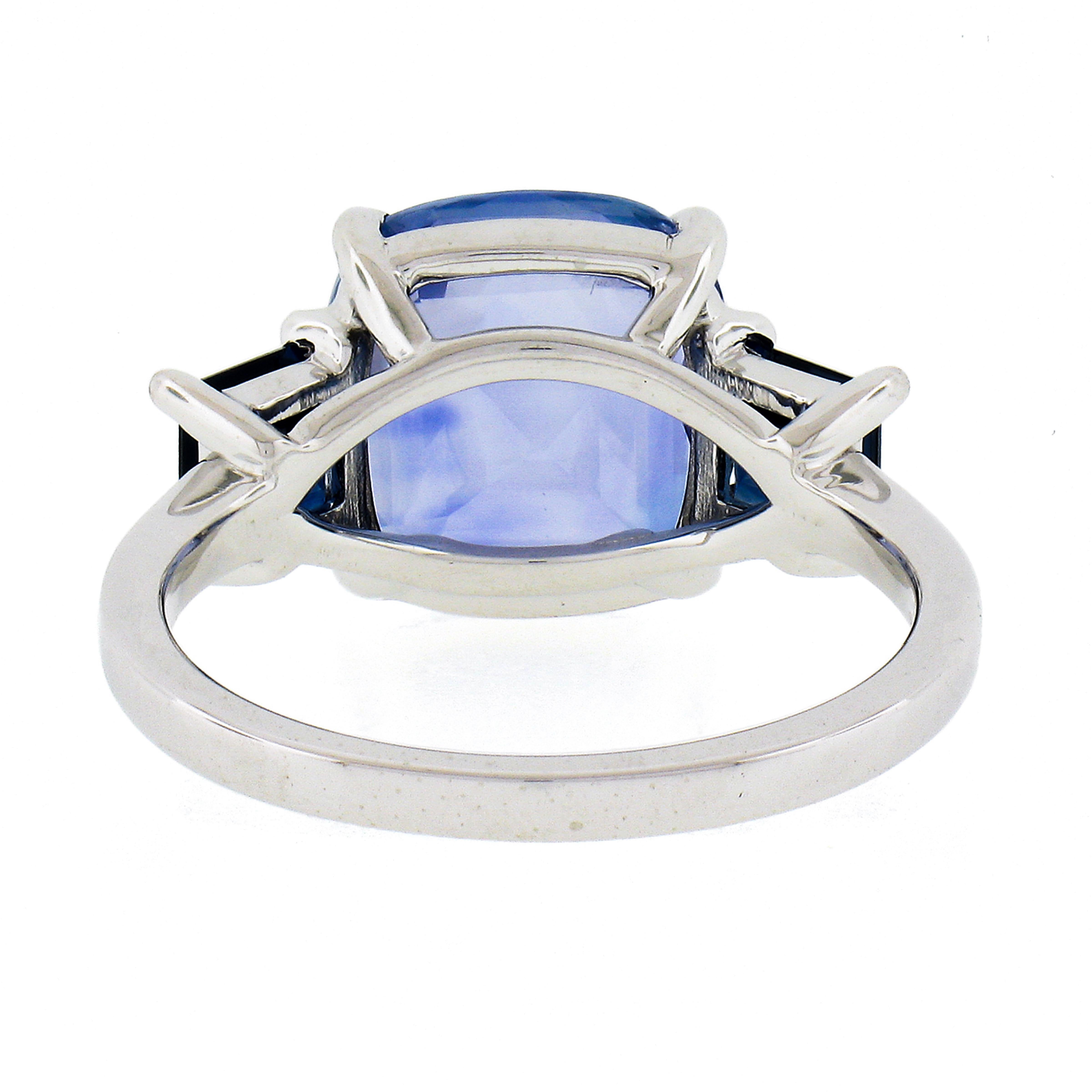 New Platinum 6.12 Ctw GIA Cushion Ceylon Light & Dark Blue Sapphire 3 Stone Ring 1