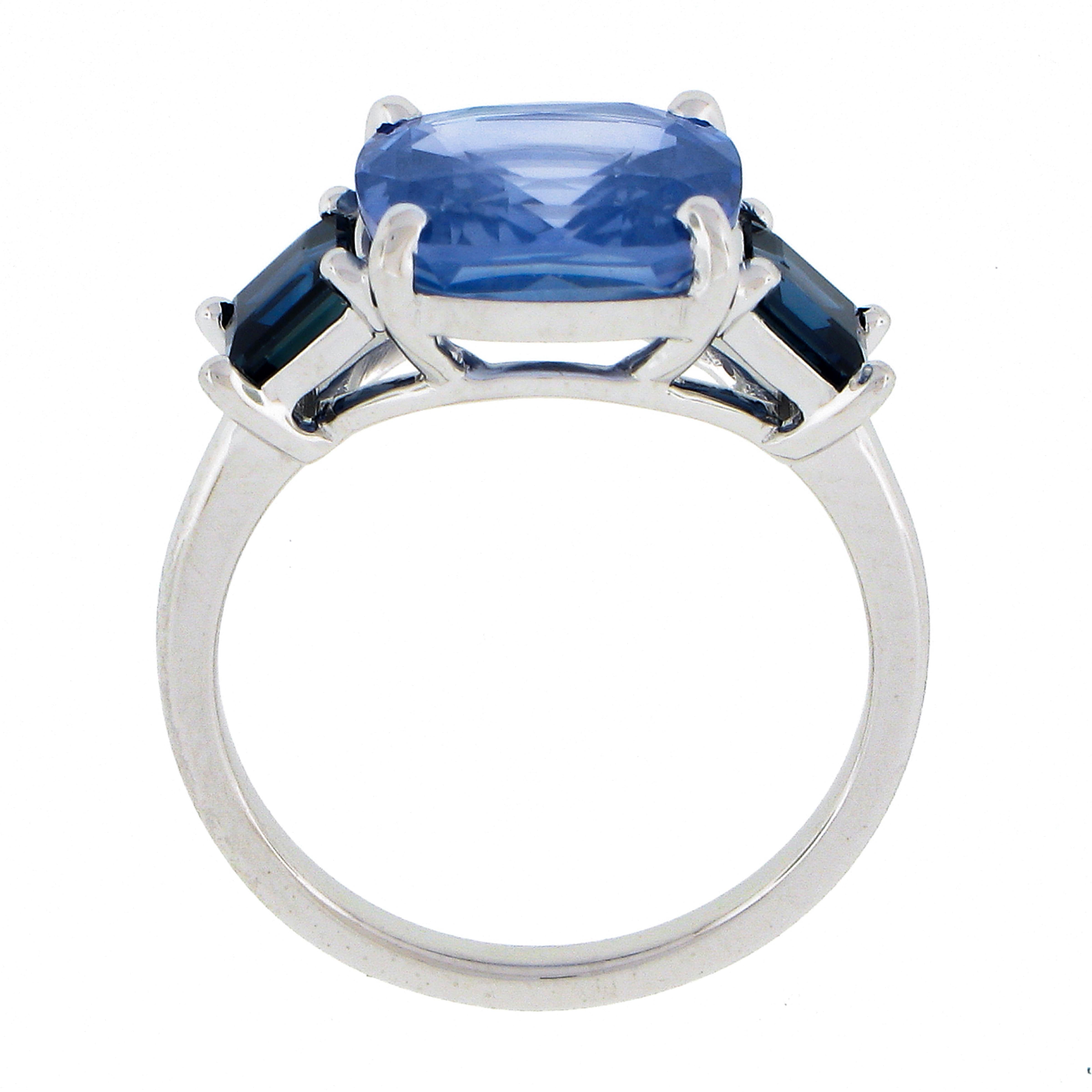 New Platinum 6.12 Ctw GIA Cushion Ceylon Light & Dark Blue Sapphire 3 Stone Ring 2