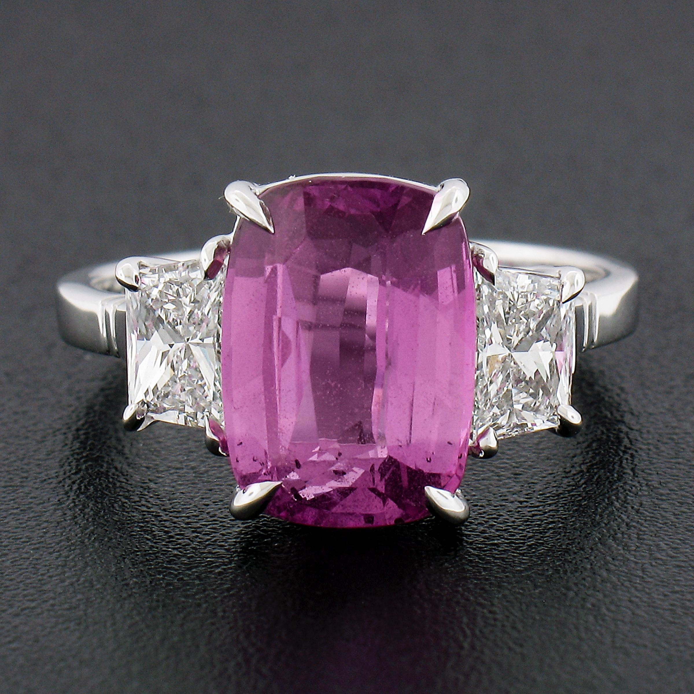 pink sapphire and trapezoid diamond ring