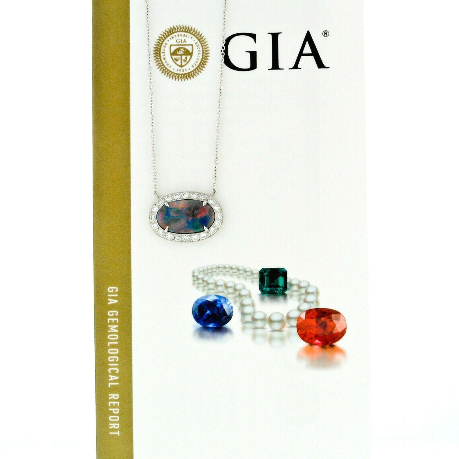 New Platinum 6.4ctw GIA Oval Cabochon Fiery Gray Opal Round Diamond Halo Pendant 4