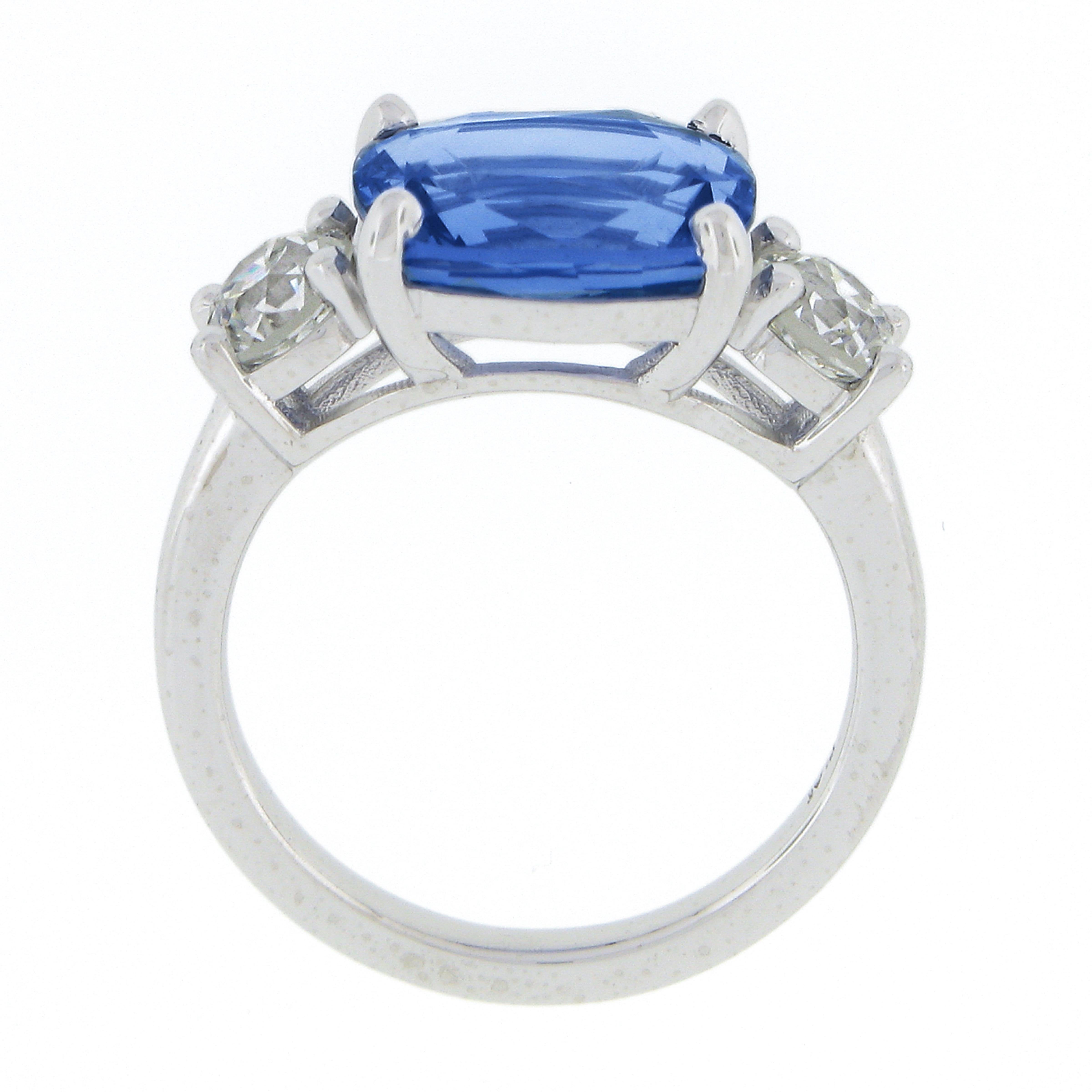 NEW Platinum 6.56ctw GIA Ceylon NO HEAT Cushion Sapphire & European Diamond Ring 5