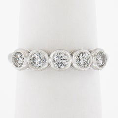 NEW Platinum .68ctw Milgrain Bezel Round Diamond 5 Stone Stack Wedding Band Ring