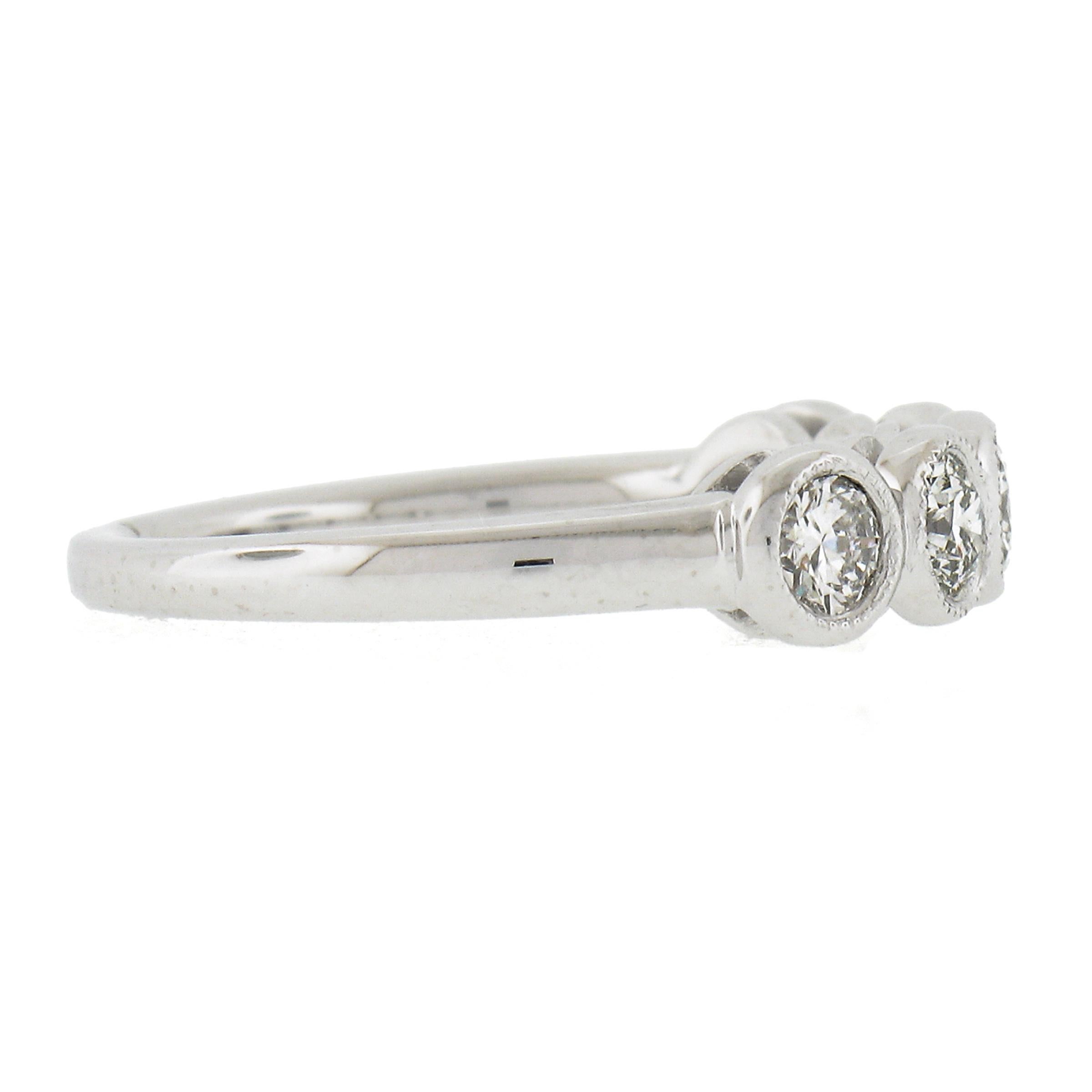 Women's NEW Platinum .68ctw Milgrain Bezel Round Diamond 5 Stone Stack Wedding Band Ring For Sale