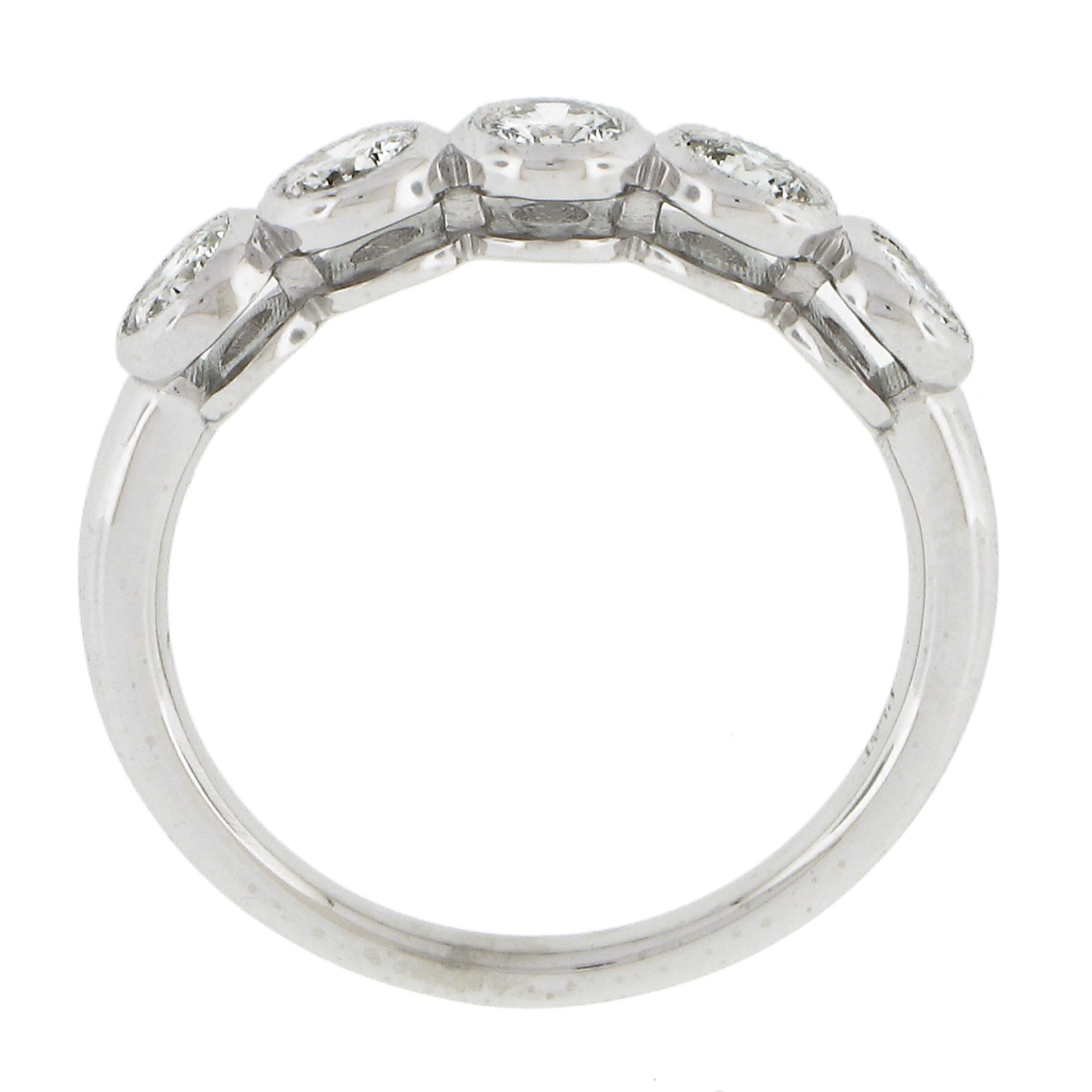 NEW Platinum .68ctw Milgrain Bezel Round Diamond 5 Stone Stack Wedding Band Ring For Sale 3