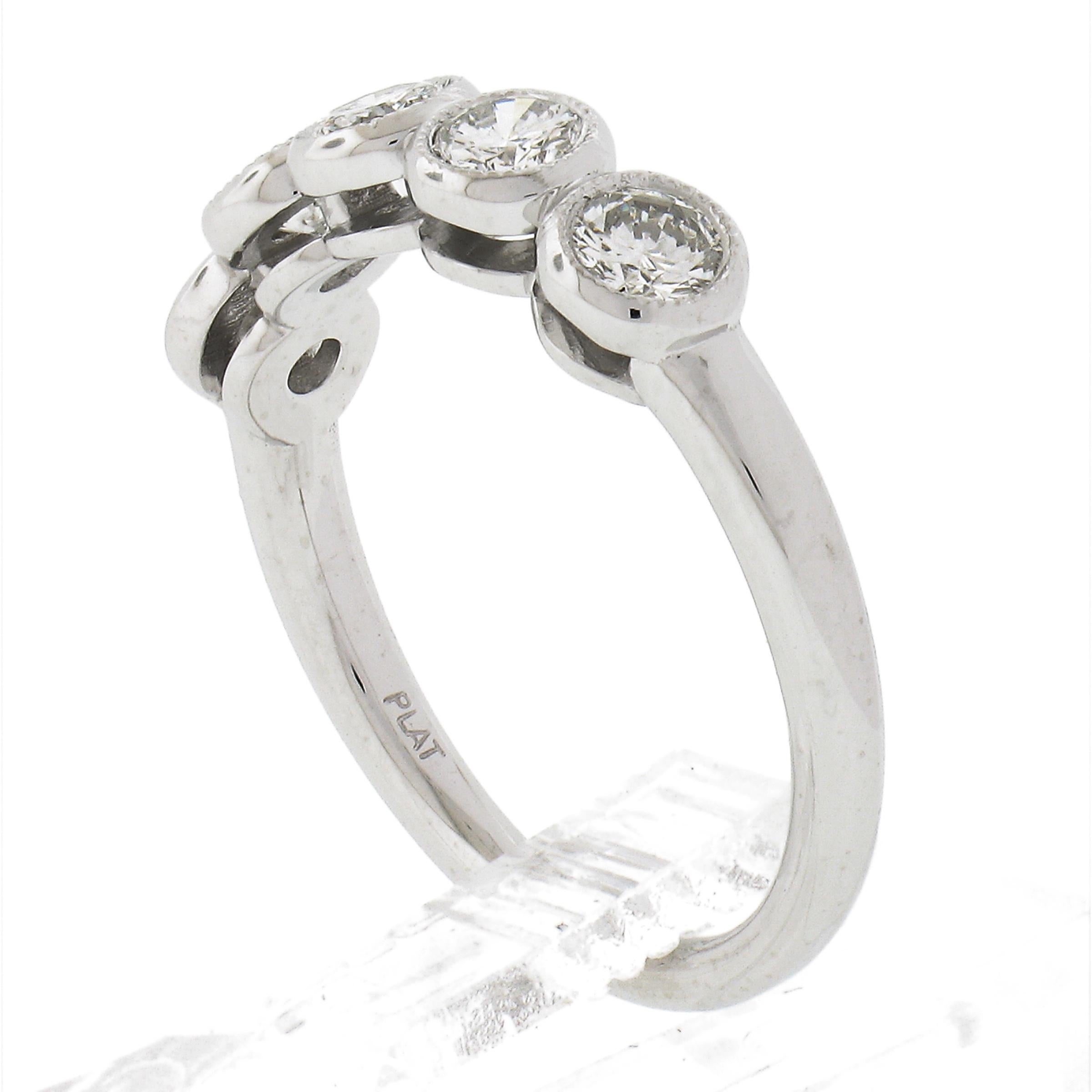 NEW Platinum .68ctw Milgrain Bezel Round Diamond 5 Stone Stack Wedding Band Ring For Sale 4