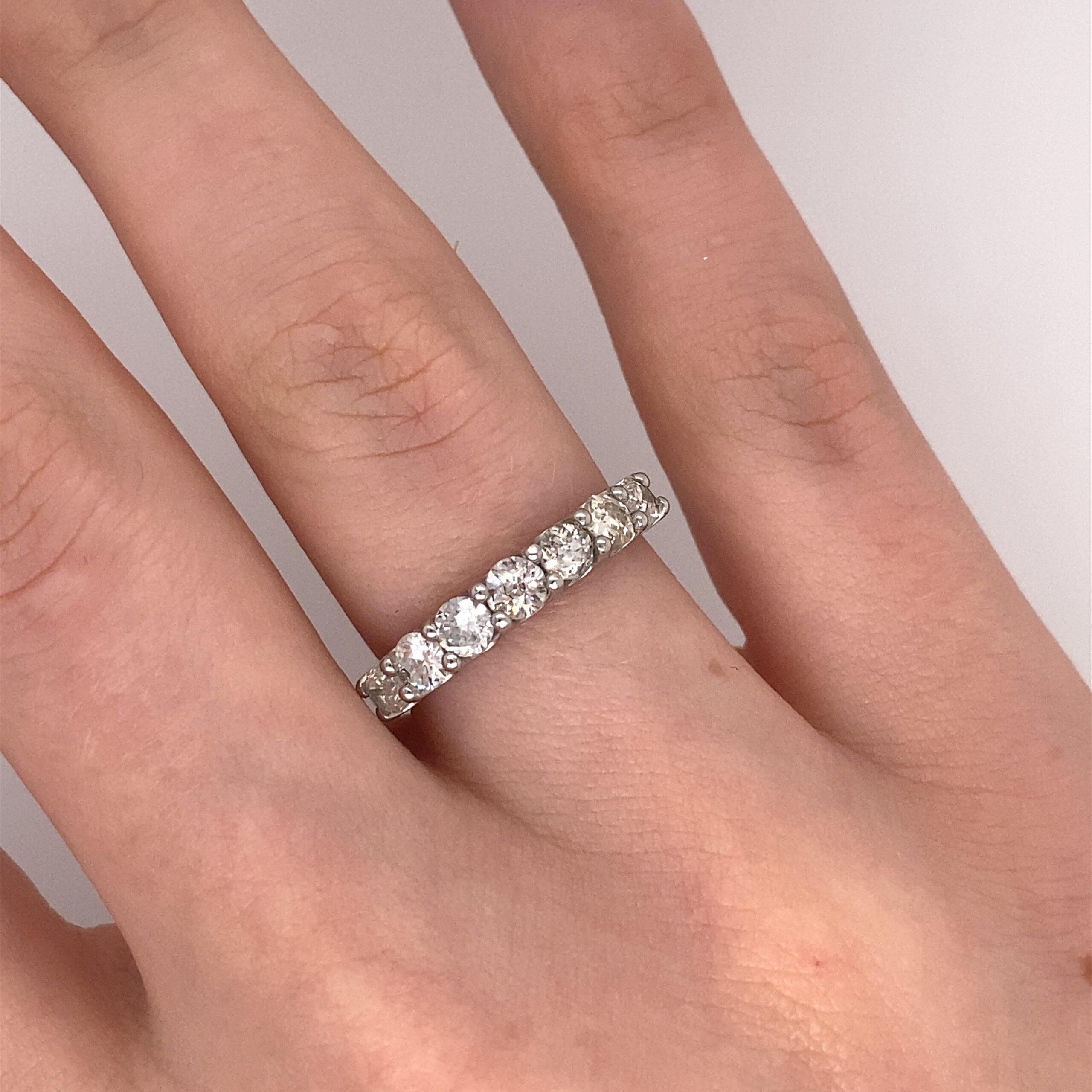 Women's New Platinum 7 Stone Eternity Band Ring Set with 1.20ct of Round Diamonds For Sale