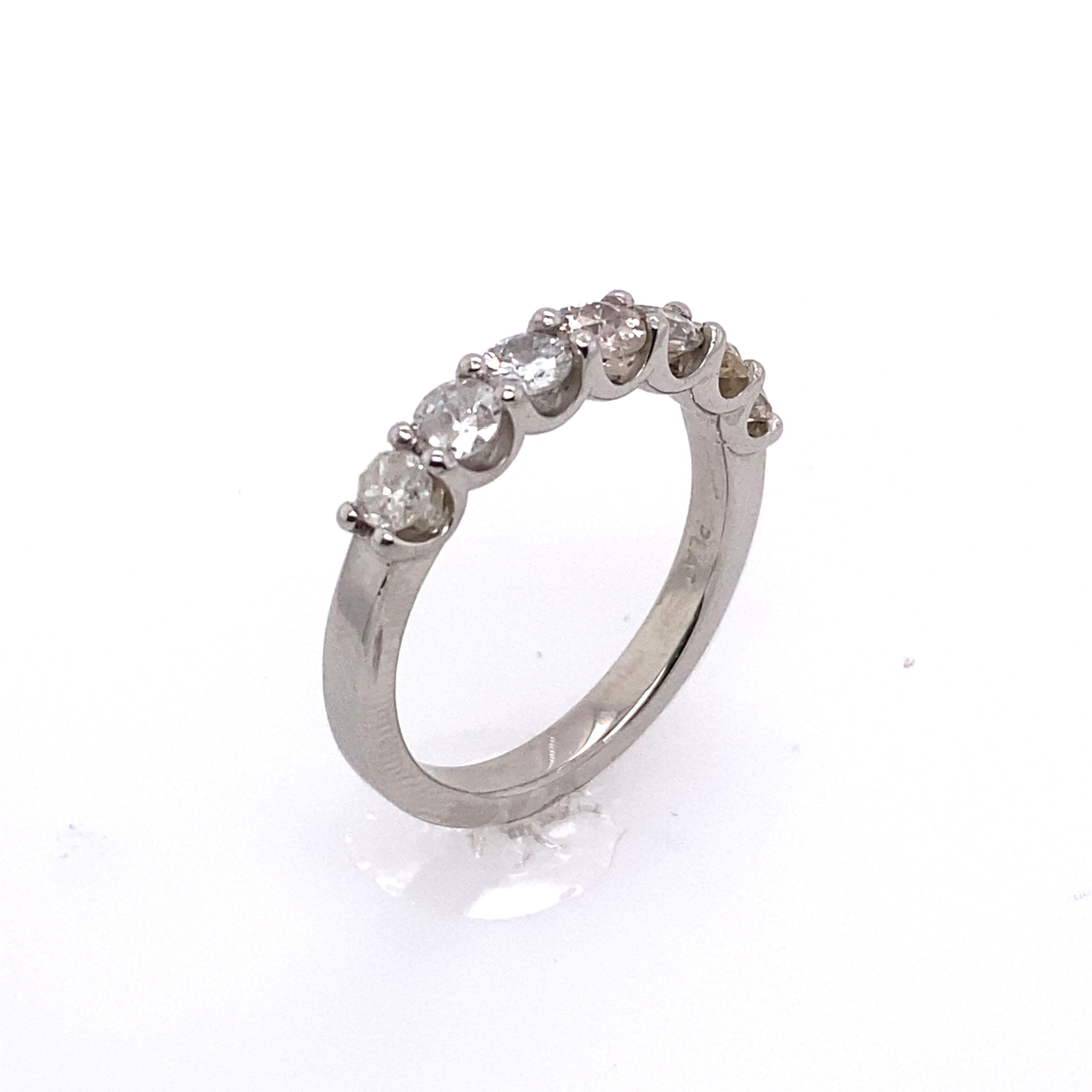 Women's Platinum 7 Stone Eternity Band Ring, Set With 1.03ct of Round Diamonds For Sale