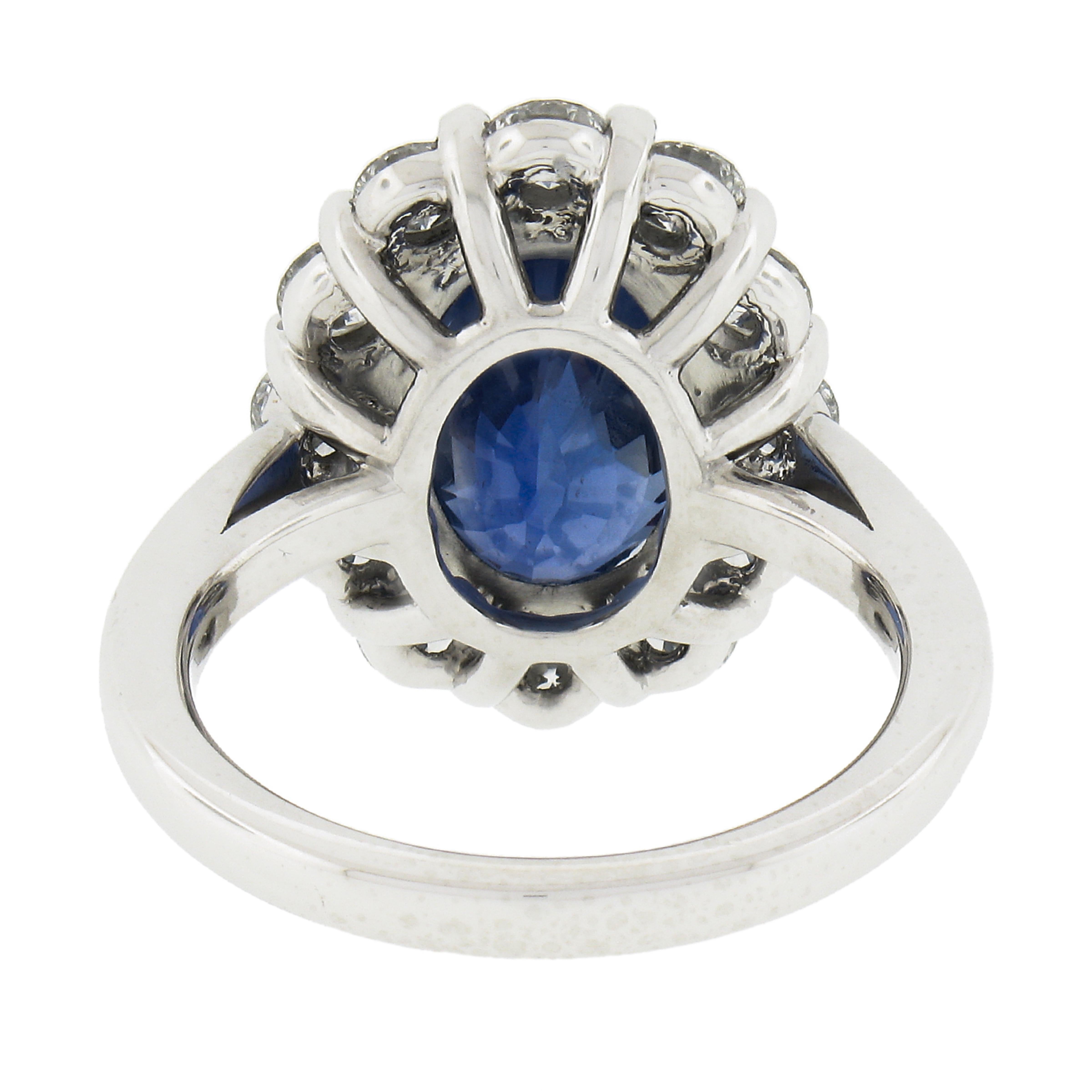 New Platinum 8.27ctw GIA Ceylon No Heat Oval Blue Sapphire & Diamond Halo Ring For Sale 2