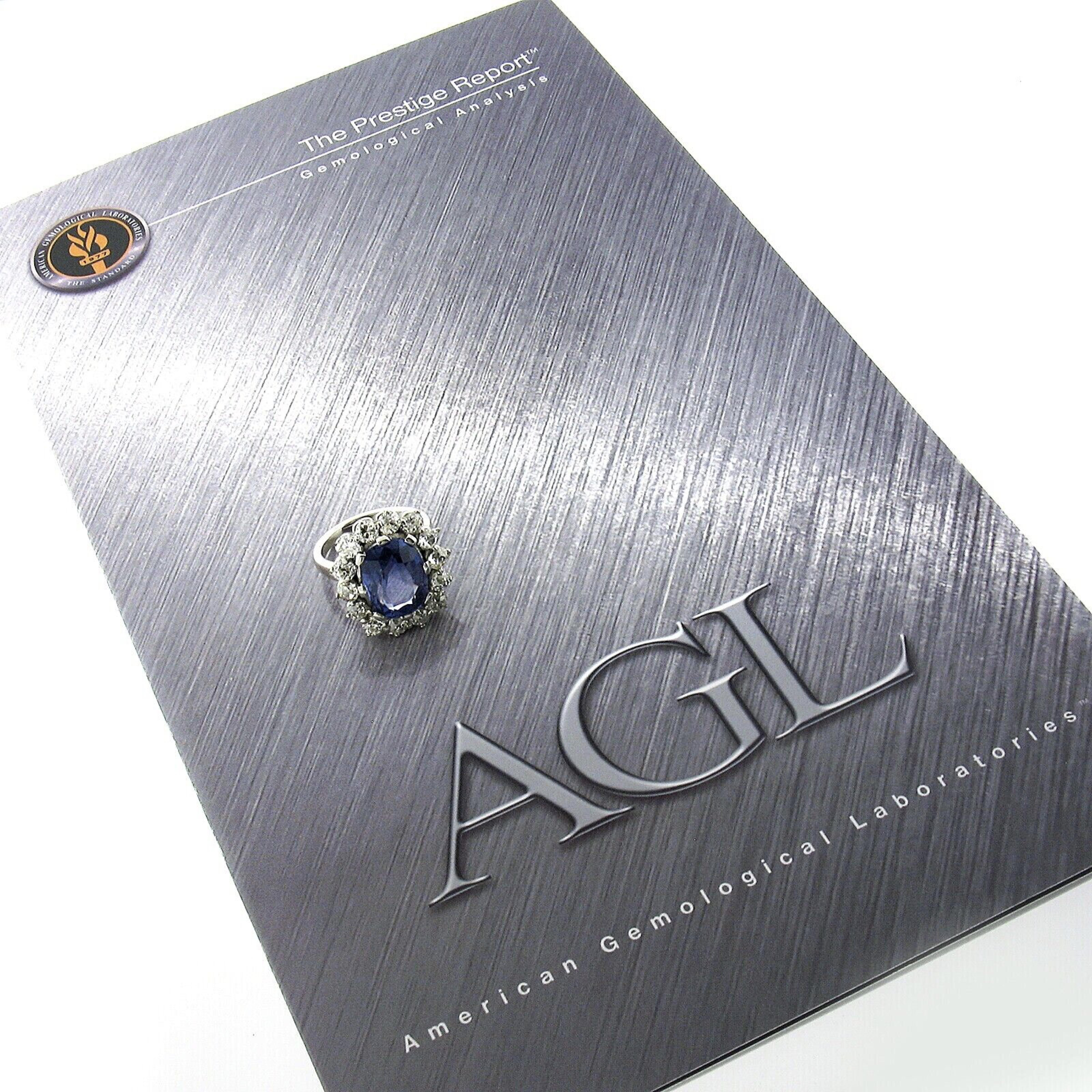 New Platinum AGL Ceylon NO HEAT Old Cut Sapphire Old Mine Diamond Large Ring For Sale 5