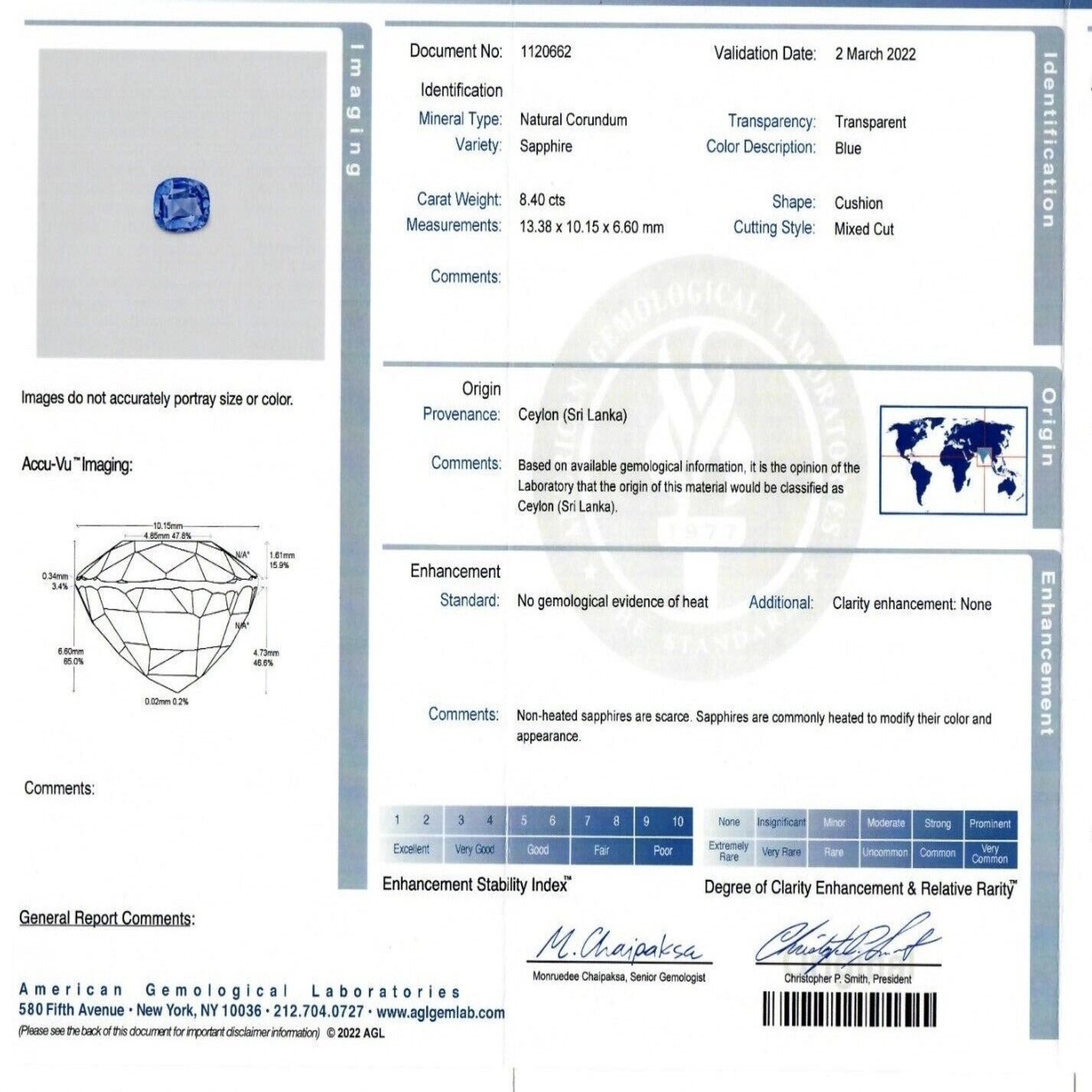 New Platinum AGL Ceylon NO HEAT Old Cut Sapphire Old Mine Diamond Large Ring For Sale 6