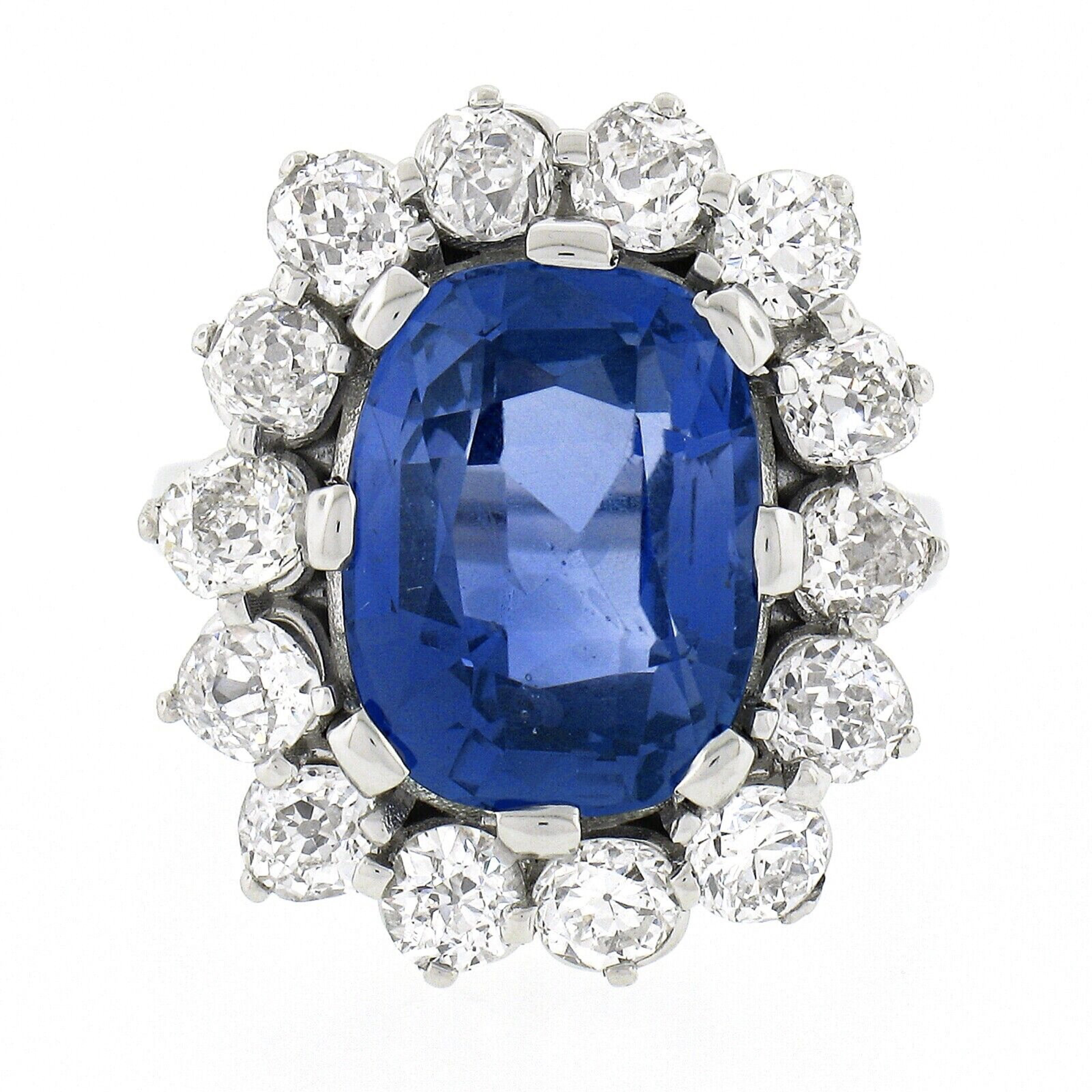 New Platinum AGL Ceylon NO HEAT Old Cut Sapphire Old Mine Diamond Large Ring In New Condition For Sale In Montclair, NJ