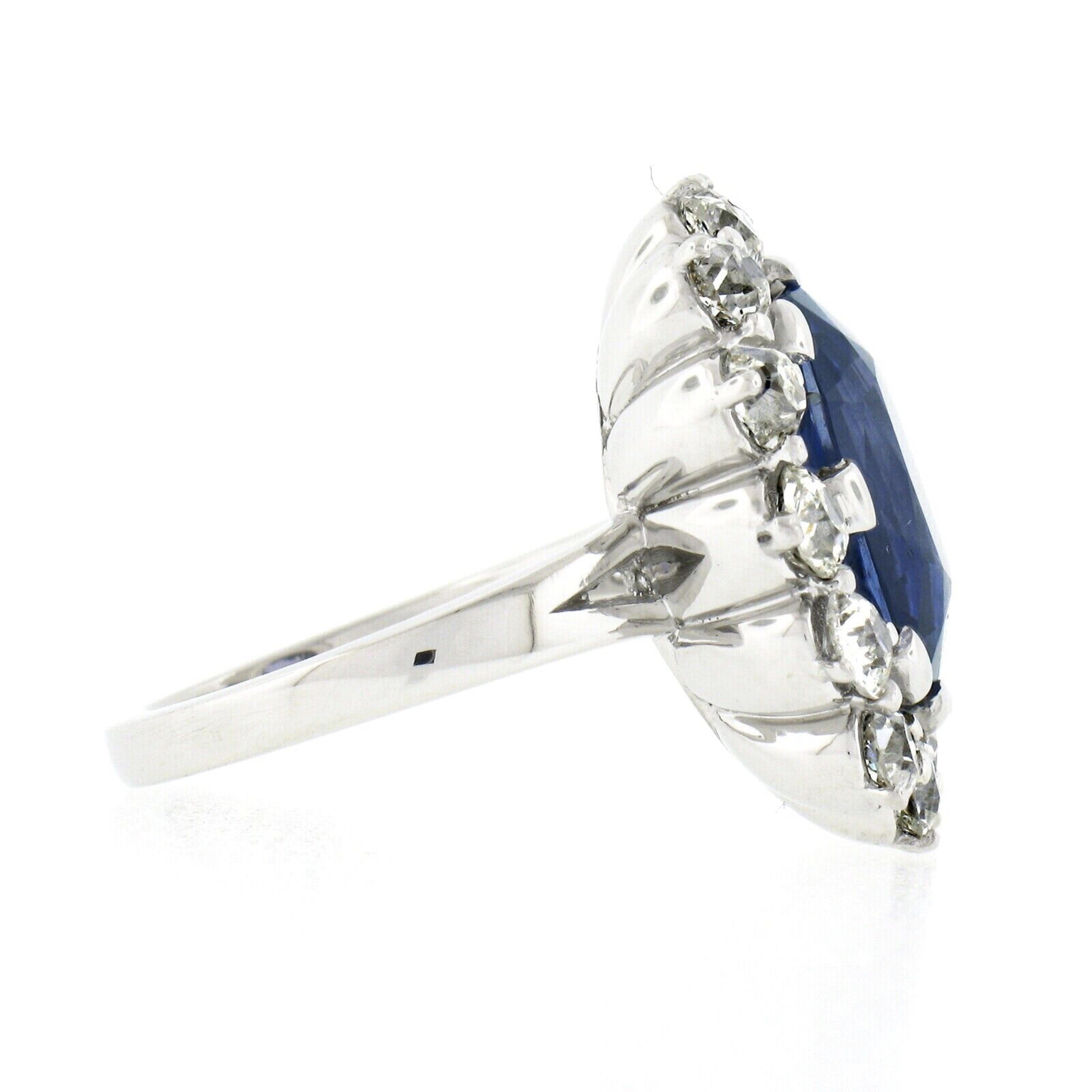 Women's New Platinum AGL Ceylon NO HEAT Old Cut Sapphire Old Mine Diamond Large Ring For Sale