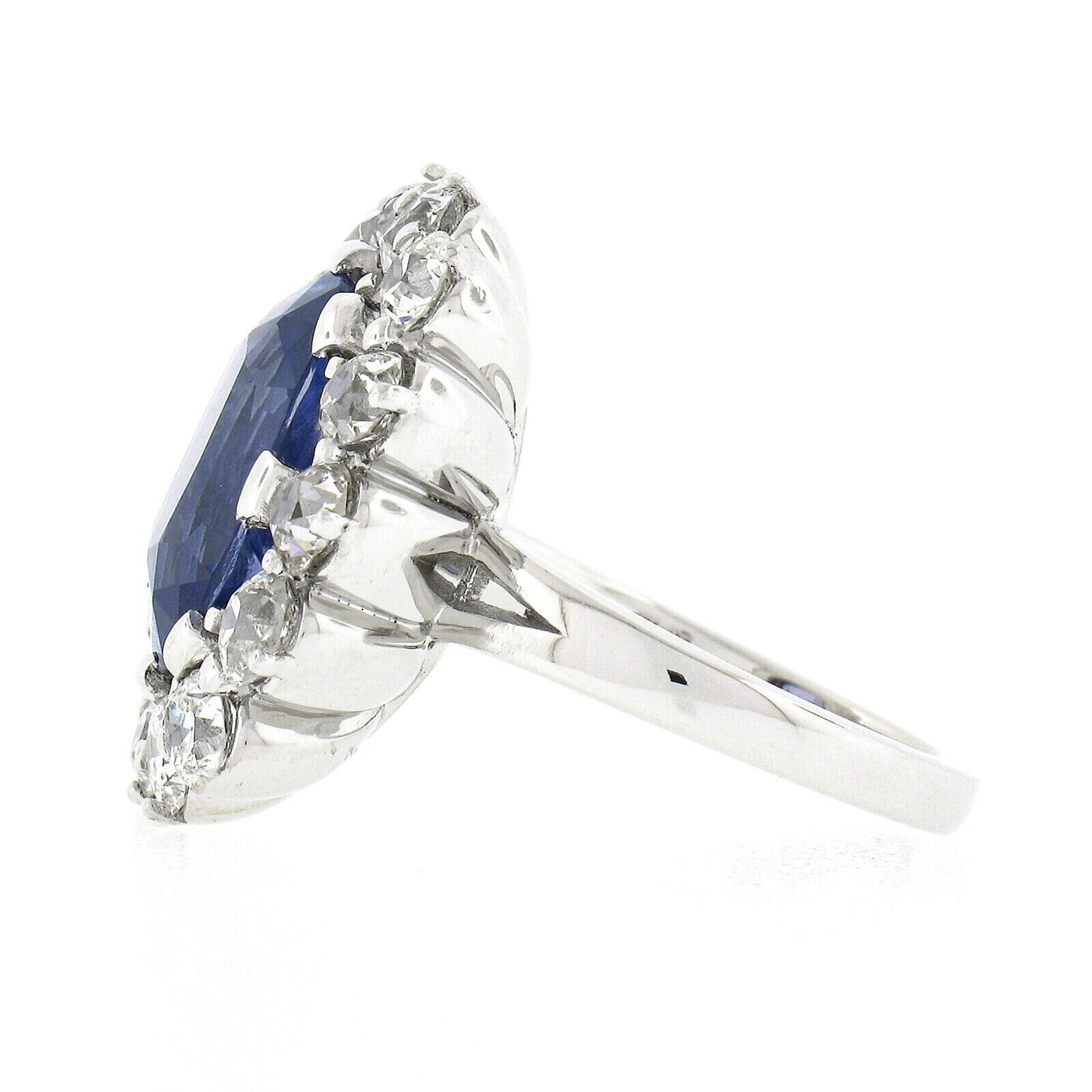 New Platinum AGL Ceylon NO HEAT Old Cut Sapphire Old Mine Diamond Large Ring For Sale 1
