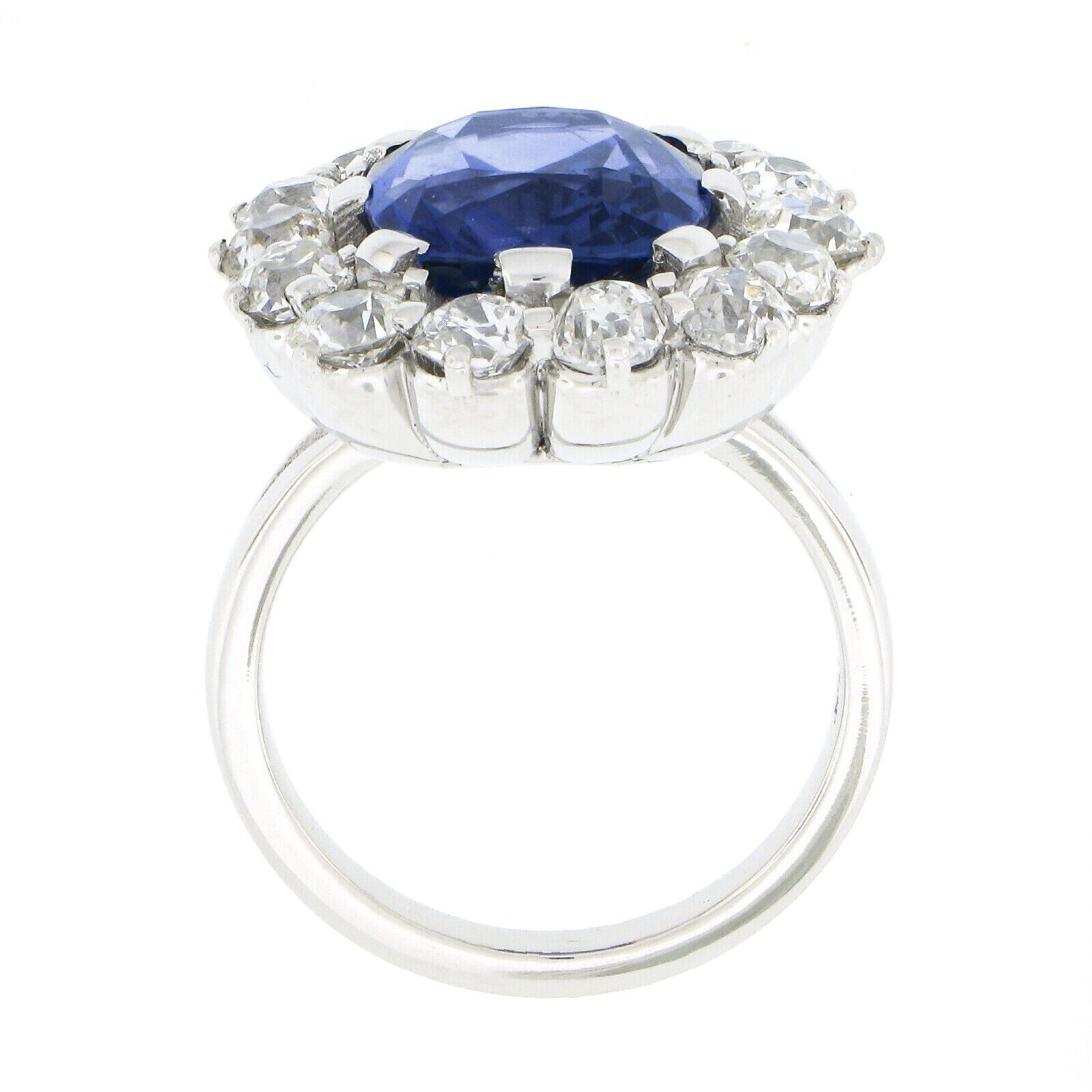 New Platinum AGL Ceylon NO HEAT Old Cut Sapphire Old Mine Diamond Large Ring For Sale 3