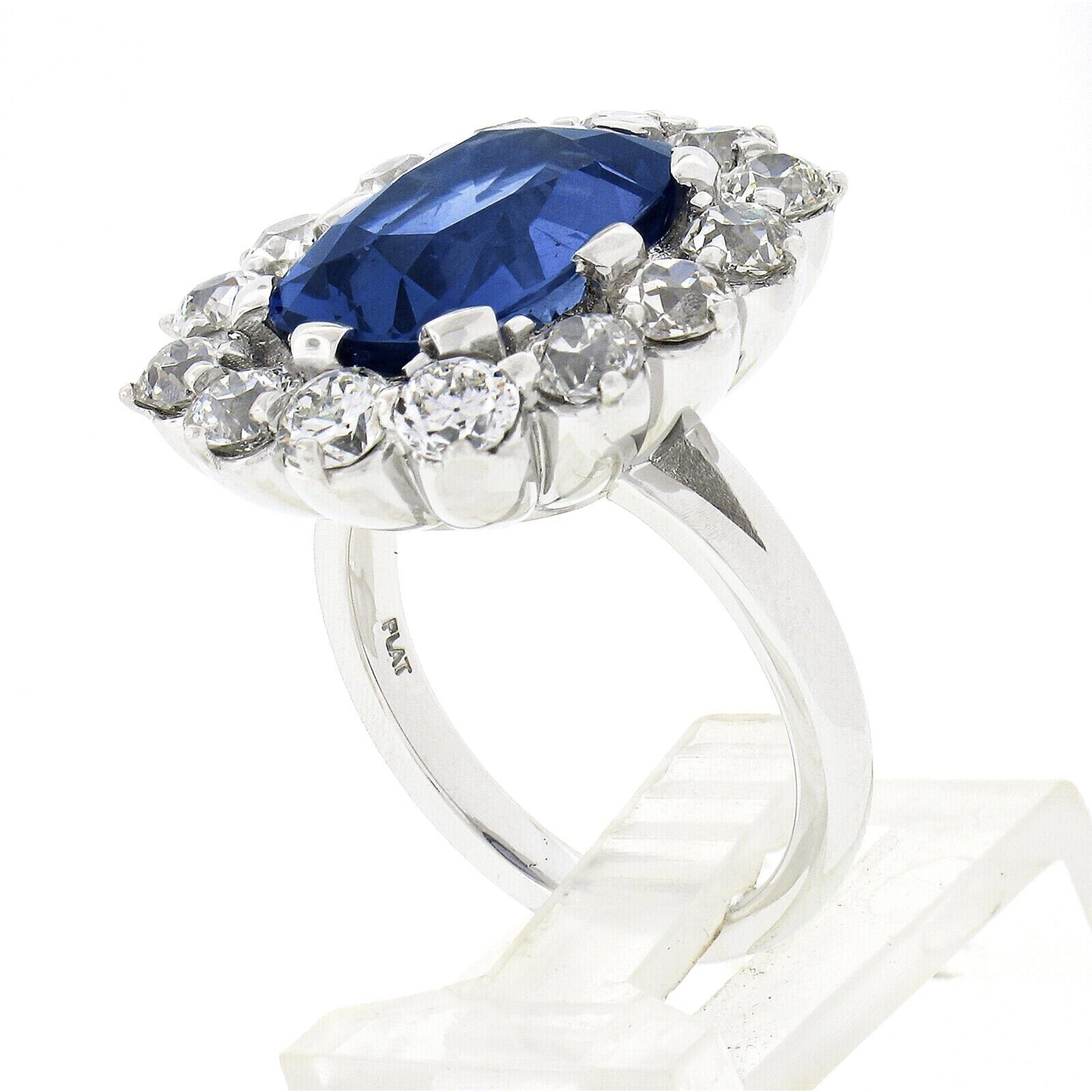New Platinum AGL Ceylon NO HEAT Old Cut Sapphire Old Mine Diamond Large Ring For Sale 4