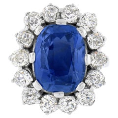 New Platinum AGL Ceylon NO HEAT Old Cut Sapphire Old Mine Diamond Large Ring