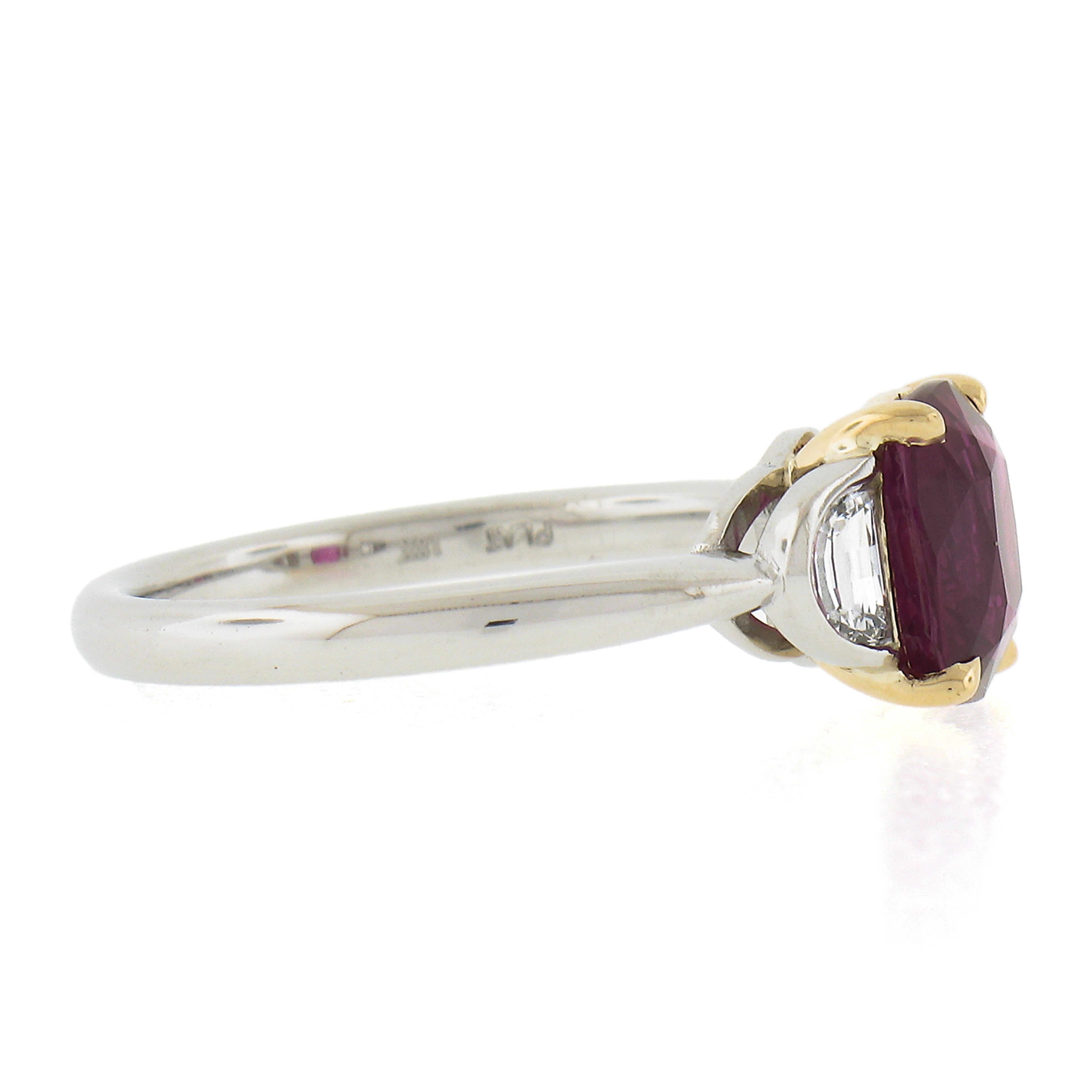 New Platinum AGL & GIA Cushion Pink Sapphire Burma Ruby & Half Moon Diamond Ring For Sale 1