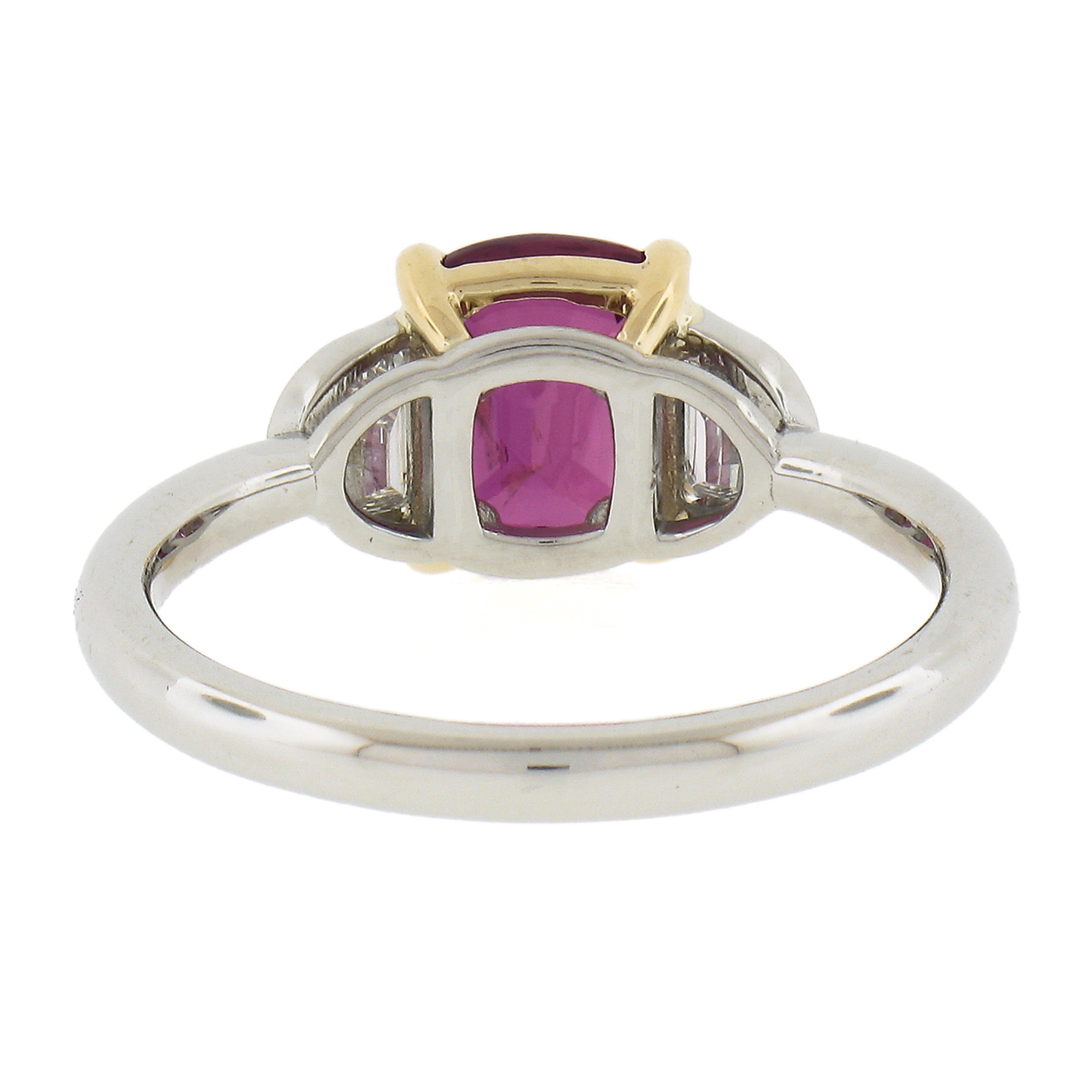 New Platinum AGL & GIA Cushion Pink Sapphire Burma Ruby & Half Moon Diamond Ring For Sale 3