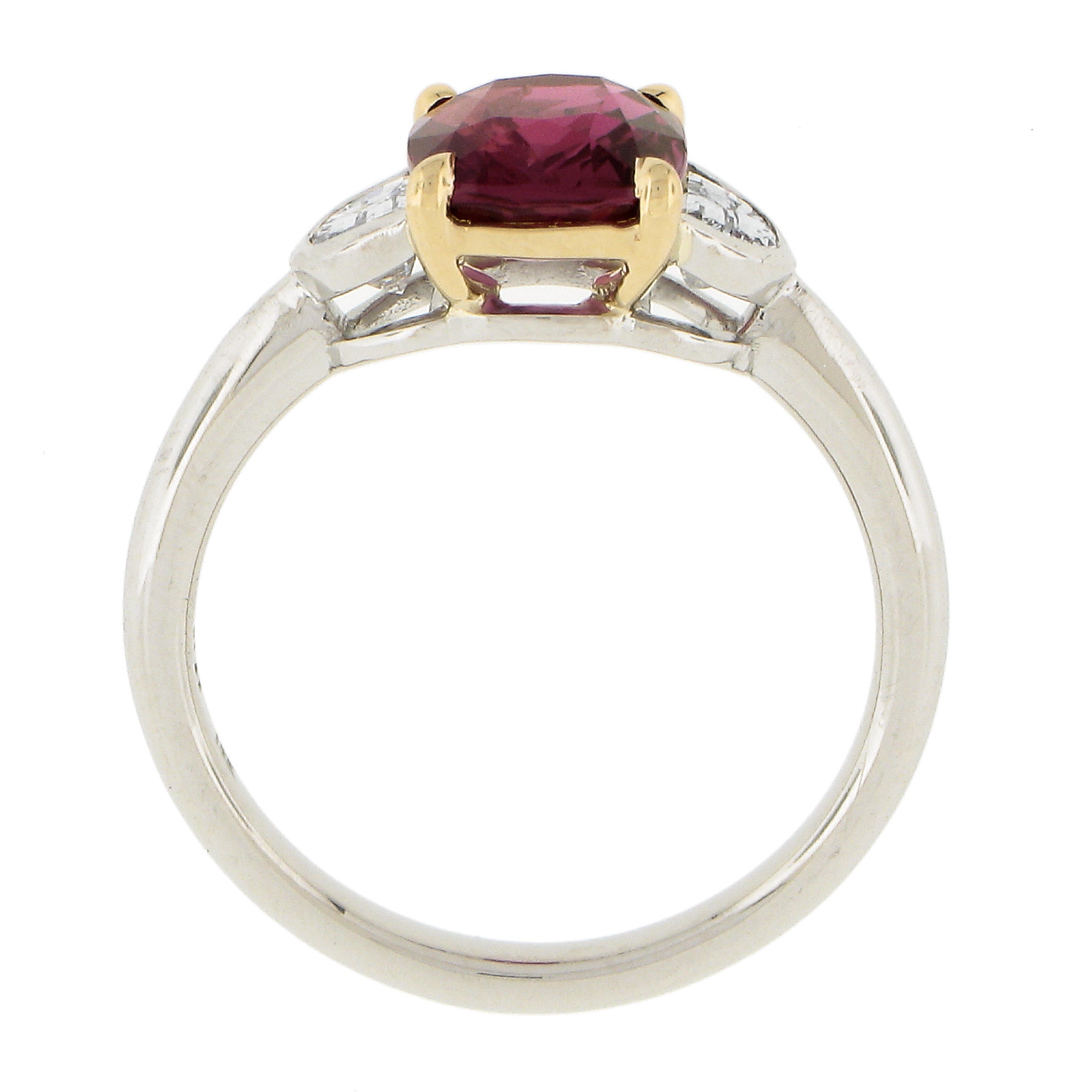 New Platinum AGL & GIA Cushion Pink Sapphire Burma Ruby & Half Moon Diamond Ring For Sale 4