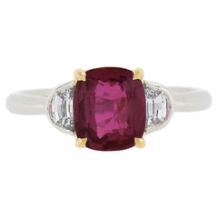 New Platinum AGL & GIA Cushion Pink Sapphire Burma Ruby & Half Moon Diamond Ring
