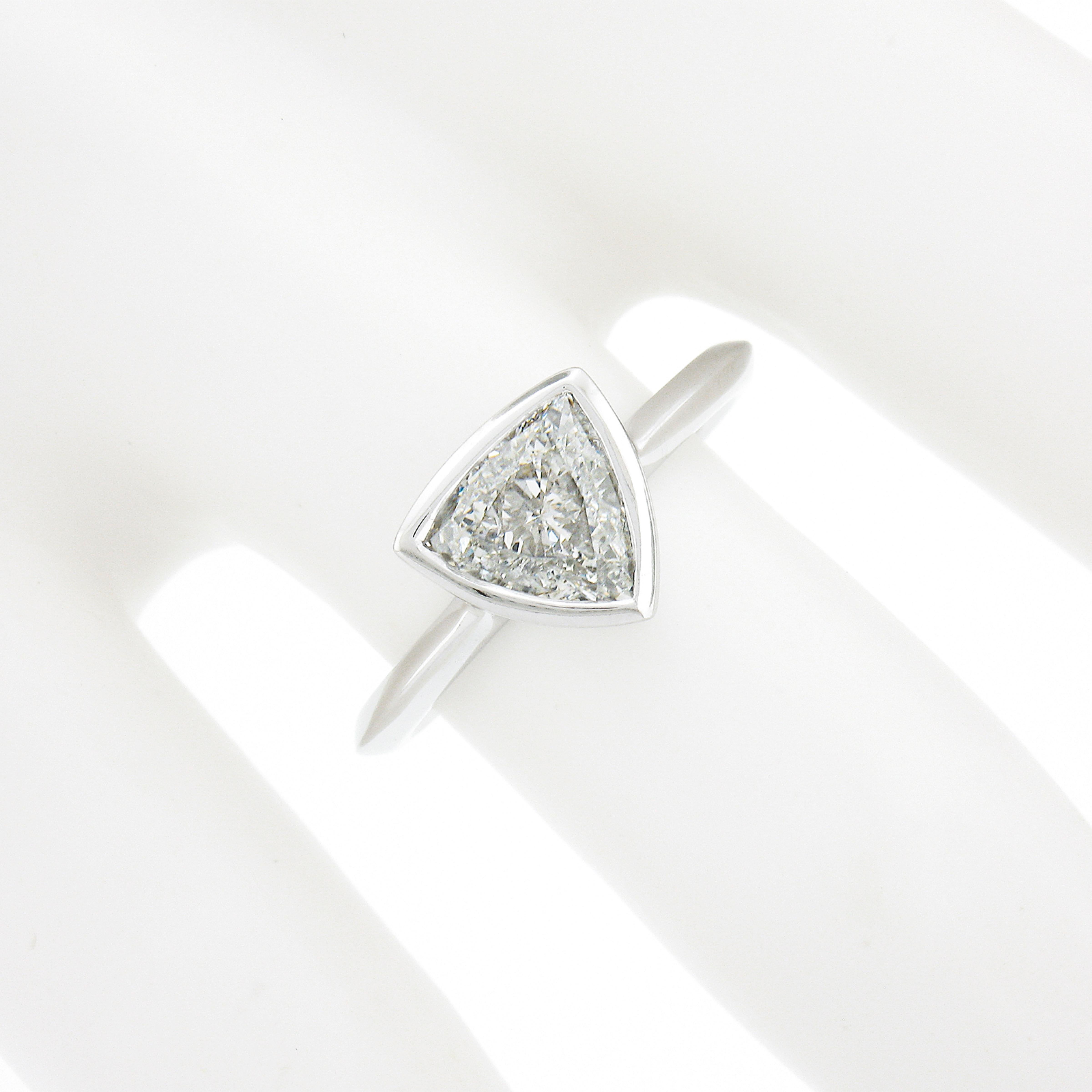 Women's NEW Platinum GIA 1.01ctw Trillion Cut Bezel Diamond Solitaire Engagement Ring For Sale
