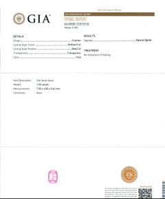 New Platinum GIA 1.03ct Cushion Powder Pink Spinel Collet Set Solitaire Ring