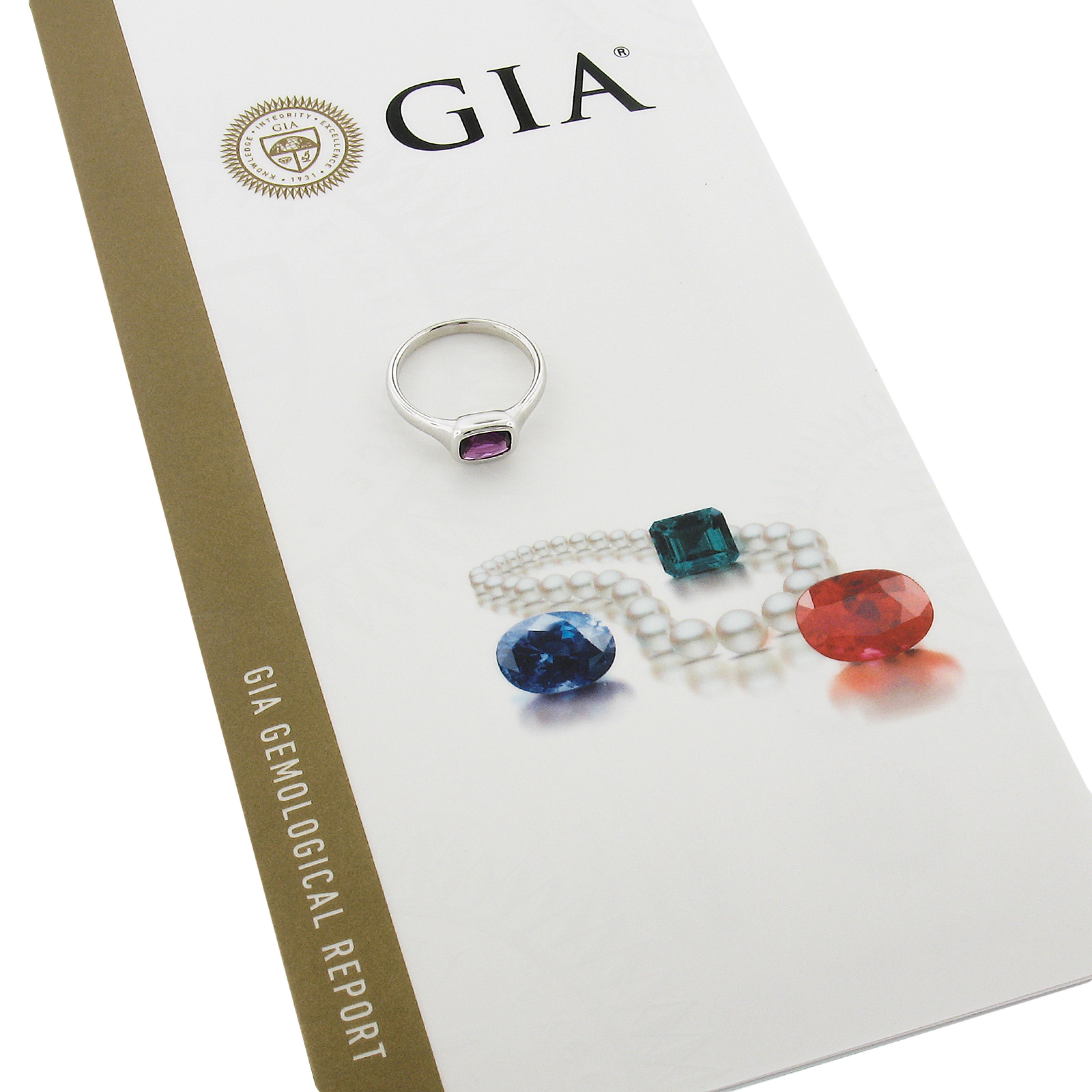 NEW Platinum GIA 1.06ct No Heat Bezel Set Pinkish Purple Sapphire Solitaire Ring For Sale 6