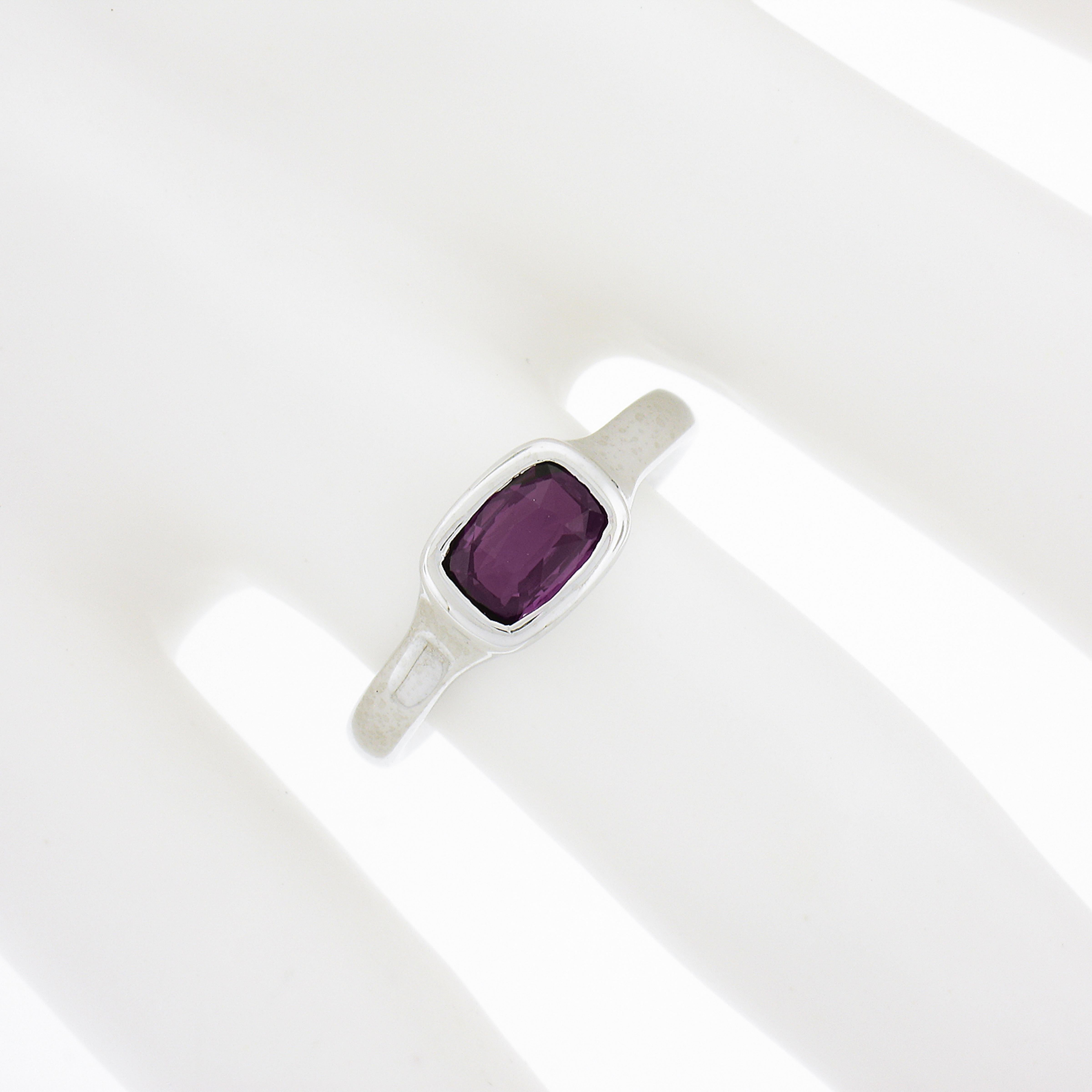 Women's NEW Platinum GIA 1.06ct No Heat Bezel Set Pinkish Purple Sapphire Solitaire Ring For Sale