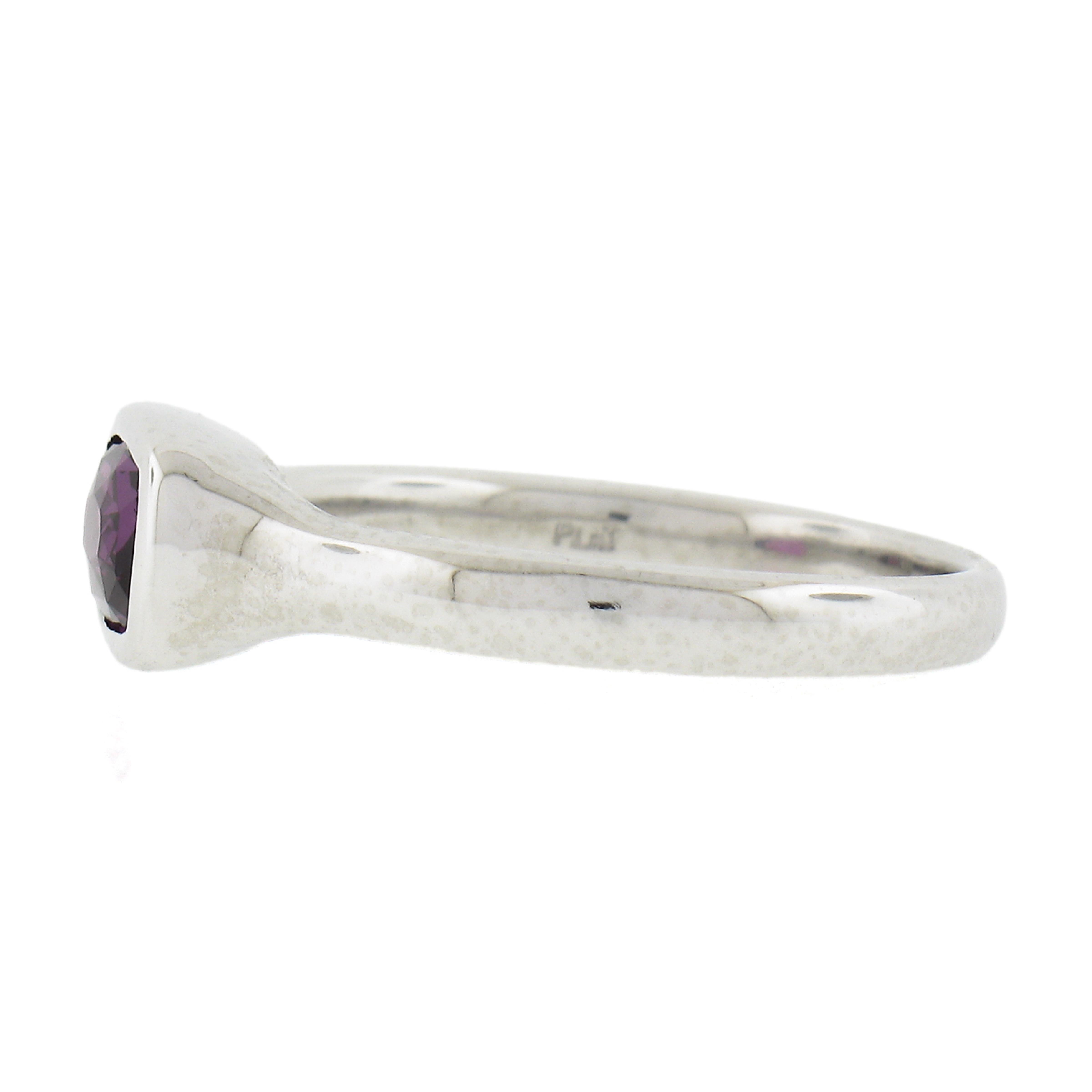 NEW Platinum GIA 1.06ct No Heat Bezel Set Pinkish Purple Sapphire Solitaire Ring For Sale 2