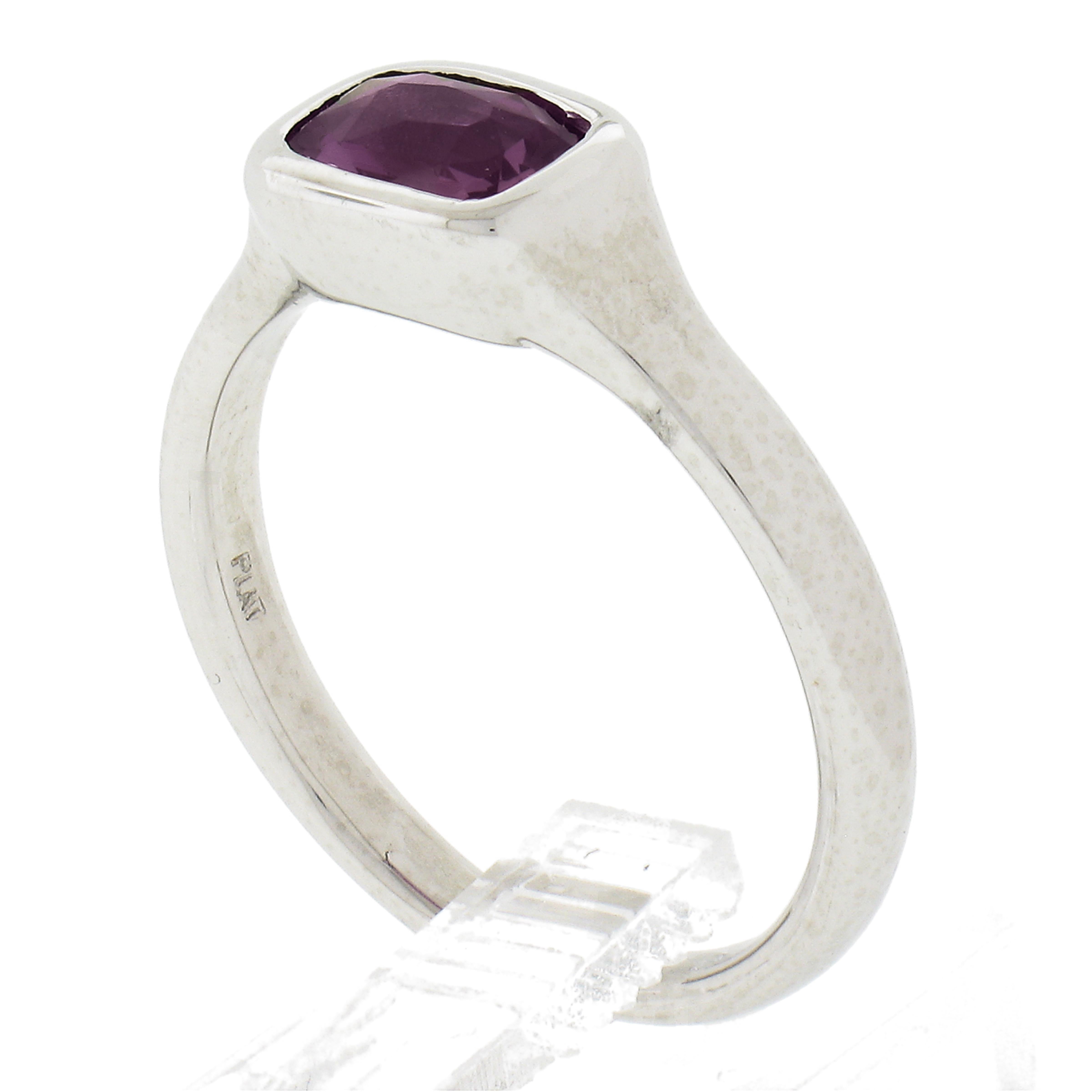 NEW Platinum GIA 1.06ct No Heat Bezel Set Pinkish Purple Sapphire Solitaire Ring For Sale 5