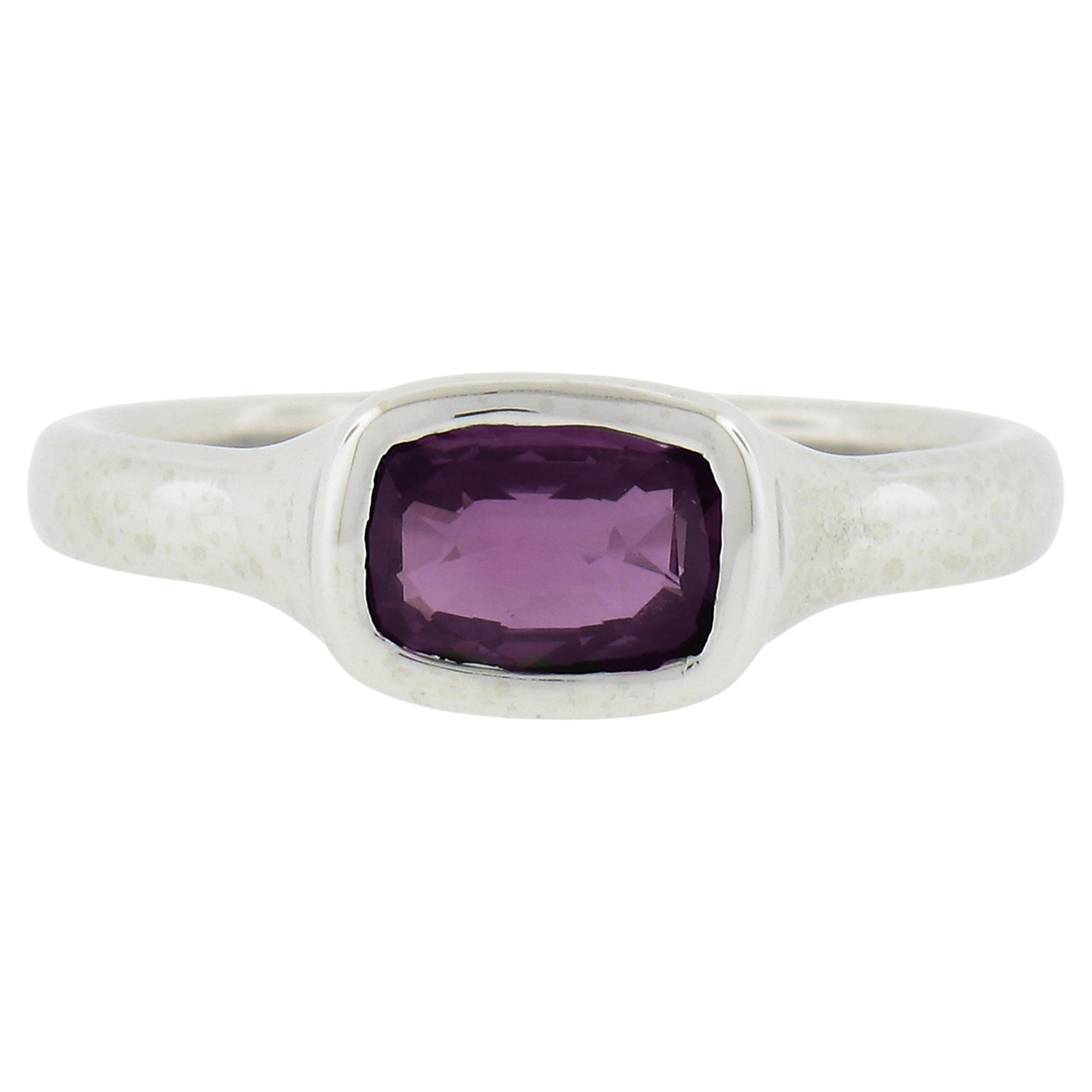 NEW Platinum GIA 1.06ct No Heat Bezel Set Pinkish Purple Sapphire Solitaire Ring For Sale