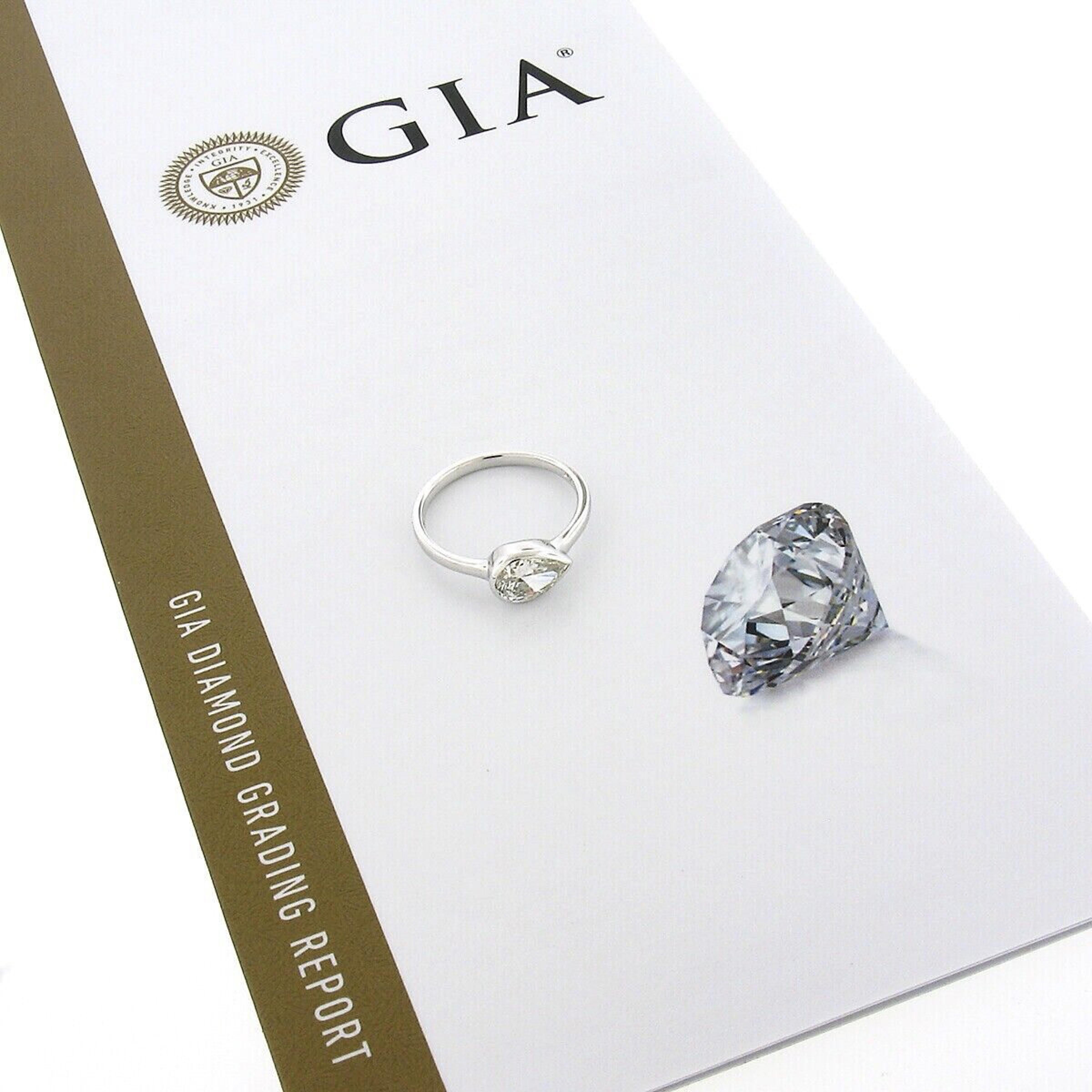 New Platinum GIA 1.06ctw Pear Sideways Bezel Diamond Solitaire Engagement Ring For Sale 2