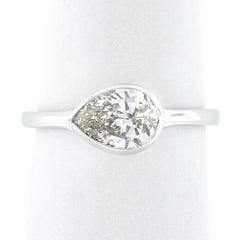 New Platinum GIA 1.06ctw Pear Sideways Bezel Diamond Solitaire Engagement Ring