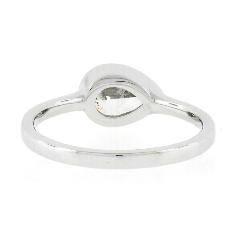 New Platinum GIA 1.06ctw Pear Sideways Bezel Diamond Solitaire Engagement Ring For Sale 2